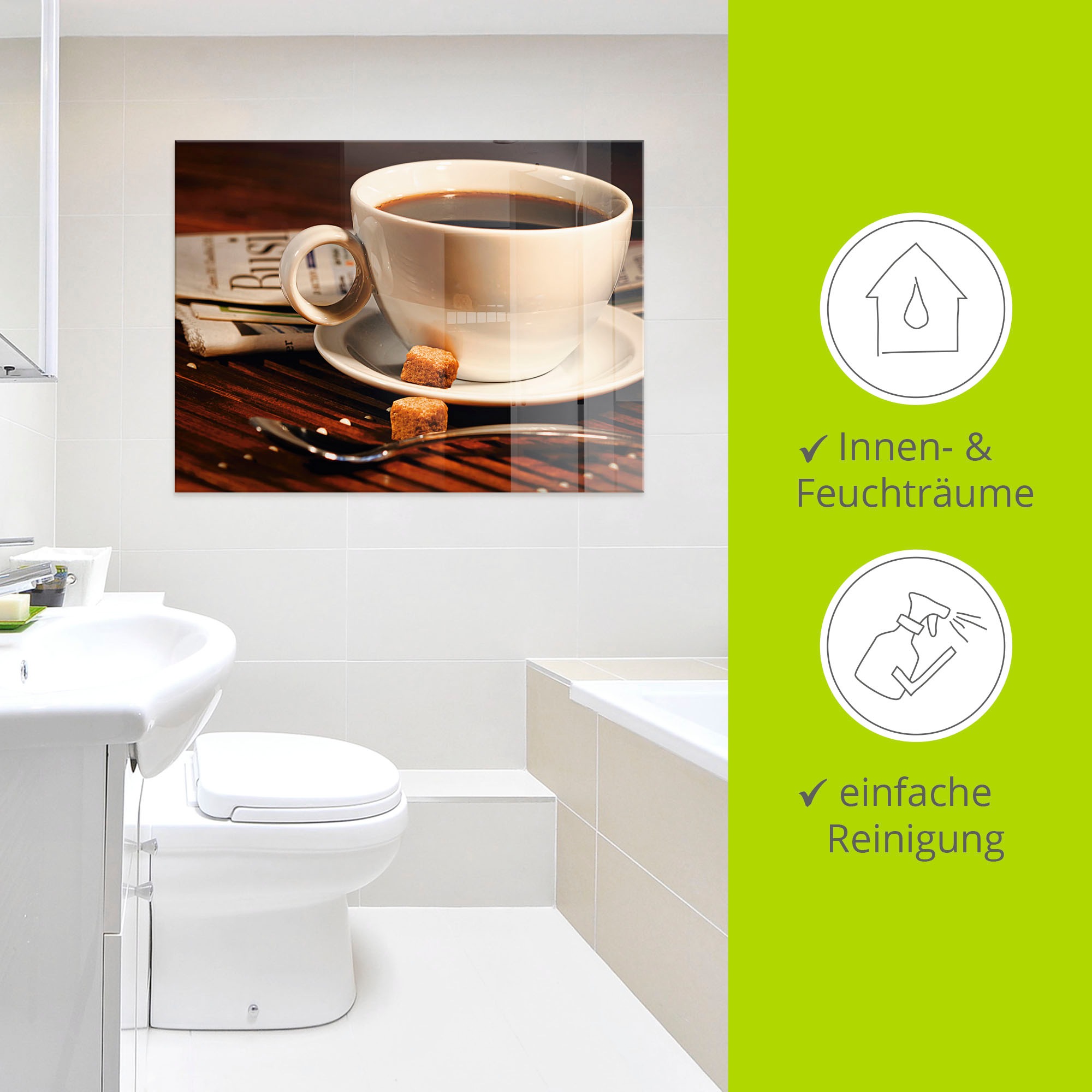 Artland Glasbild »Kaffeetasse und Zeitung«, Getränke, (1 St.), in verschiedenen Größen