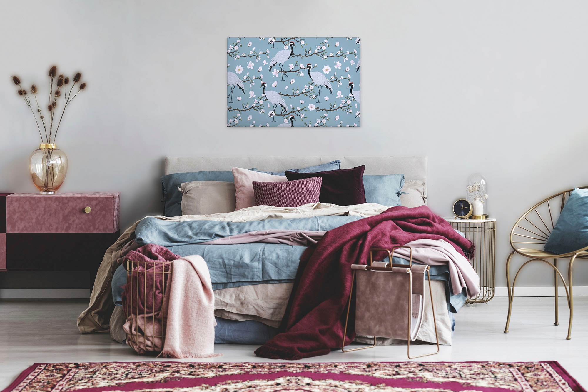 A.S. Création Leinwandbild »Japanese Cranes«, Kunst-Blumen-Kinder, (1 St.), Keilrahmen Kranich Asiatisch Leinwand-Bild Wohnzimmer modern Wandbild
