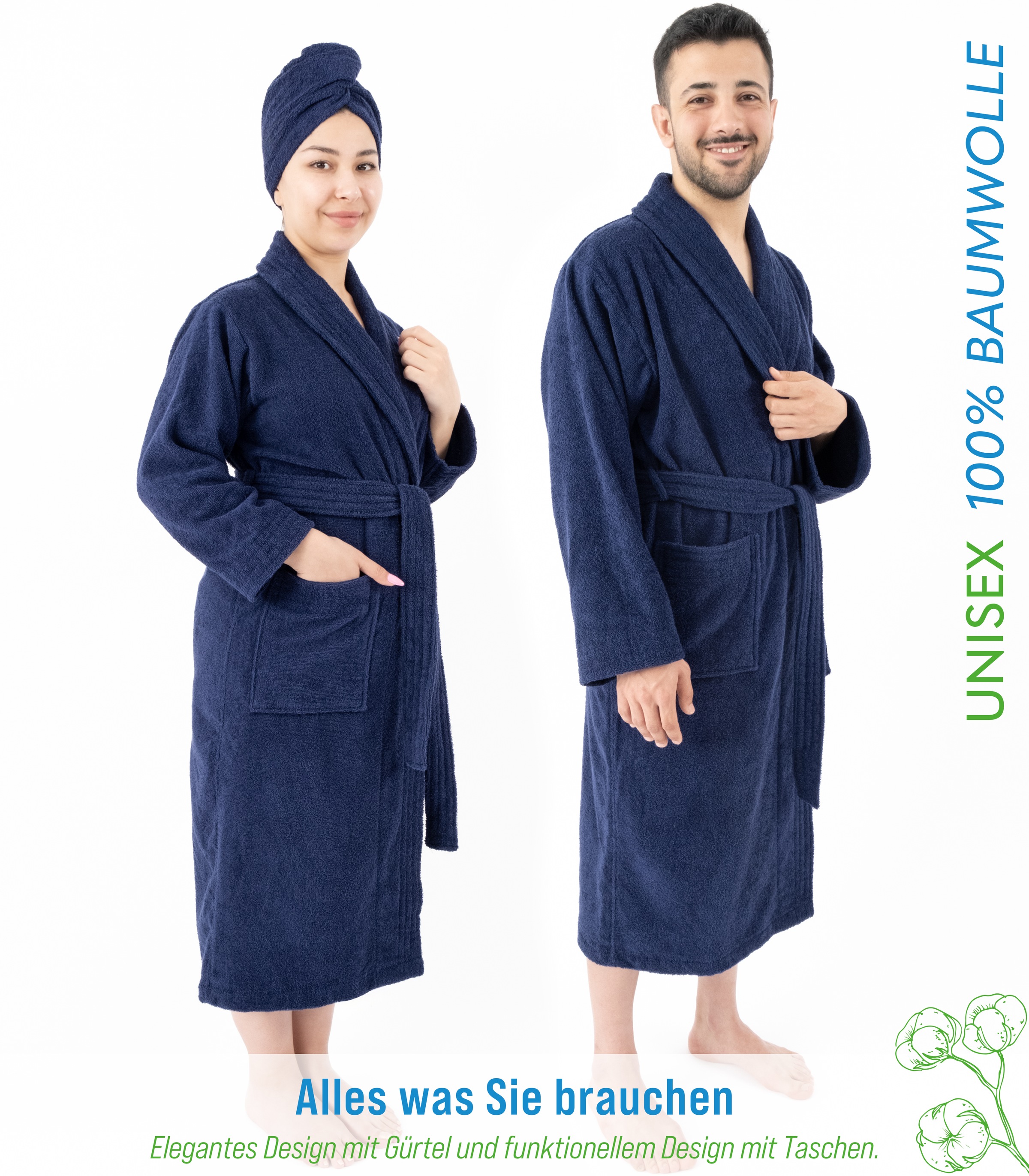 HAMMETEX Bademantel »Bademantel 100% Baumwolle Unisex, 400 GSM, Weich & Saugfähig«, (Packung), ideal für Sauna & Spa, Hotelbademantel, Morgenmantel