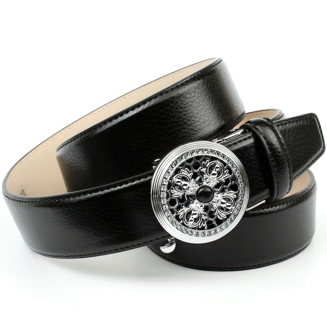 Anthoni Crown Ledergürtel, mit silberfarbener Automatik-Schließe,  Strass-Steine bequem kaufen