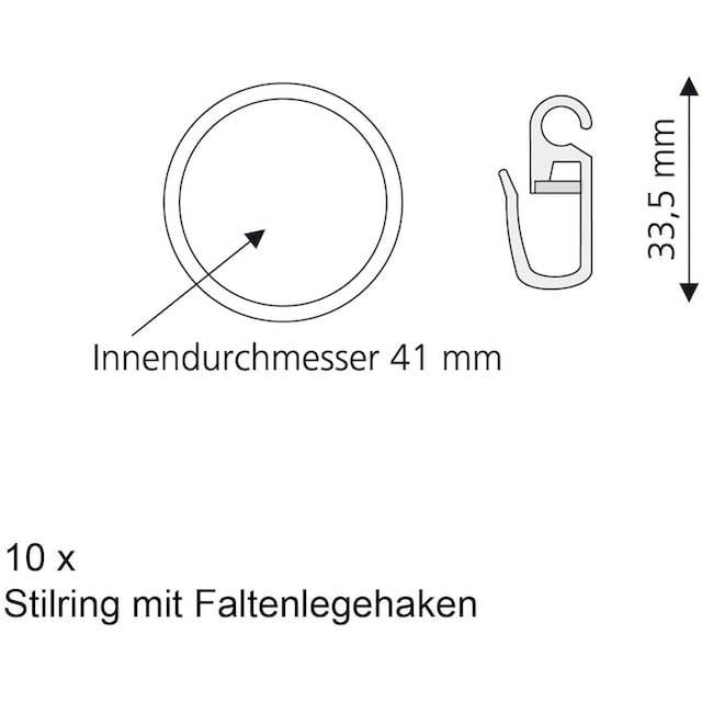 Liedeco Gardinenring, (Packung, 10 St., mit Faltenlegehaken), für  Gardinenstangen Ø 28 mm bequem und schnell bestellen