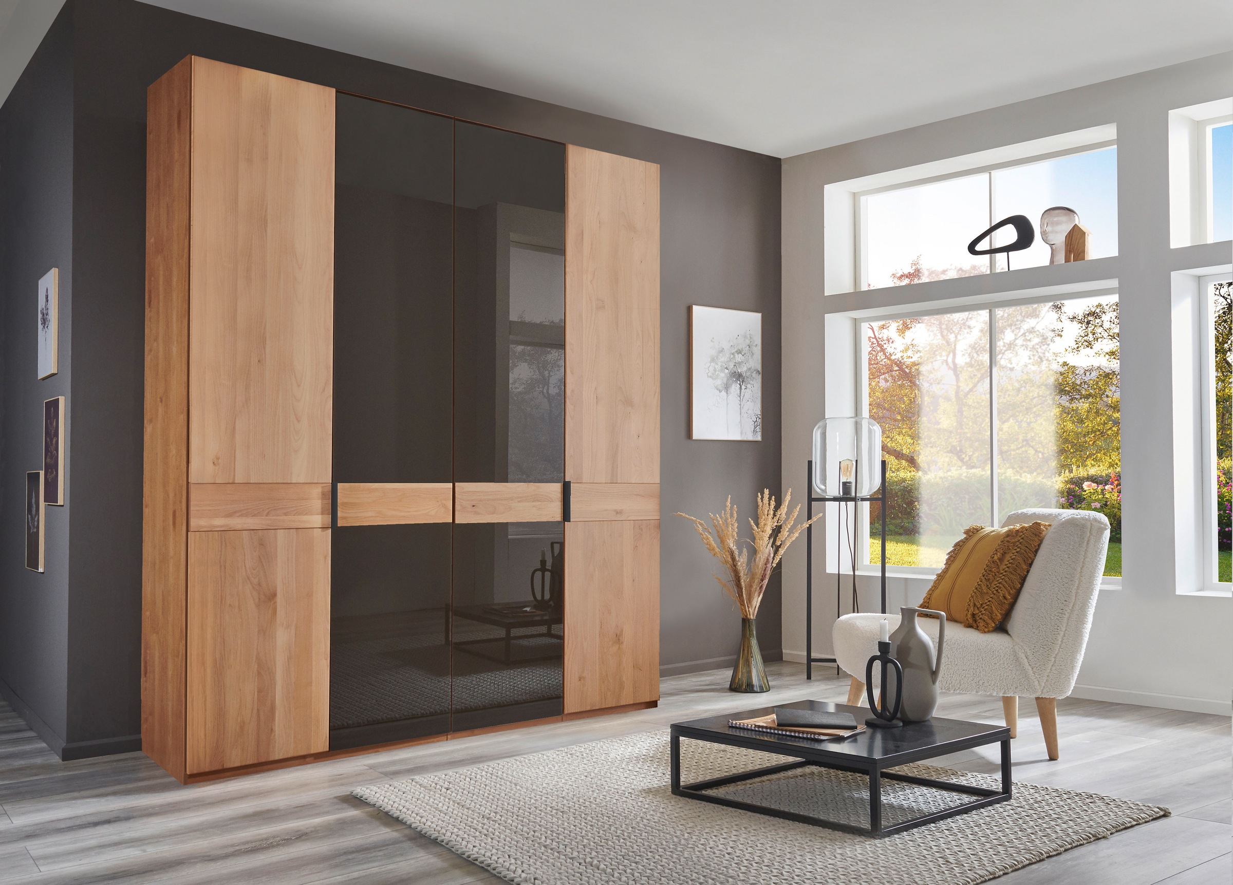 WIEMANN Kleiderschrank "Cardiff, Massivholztüren in Kombination mit Glas- o günstig online kaufen