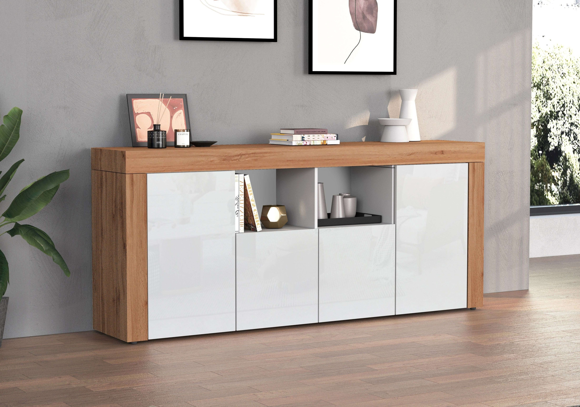 INOSIGN Sideboard »CHRONOS Breite 200 cm mit 4 Türen, 2 offene und 8 geschlossene Fächer«, (1 St.), Sideboard,Kommode, Schrank, Grifflos mit Push to Open, Made in Italy