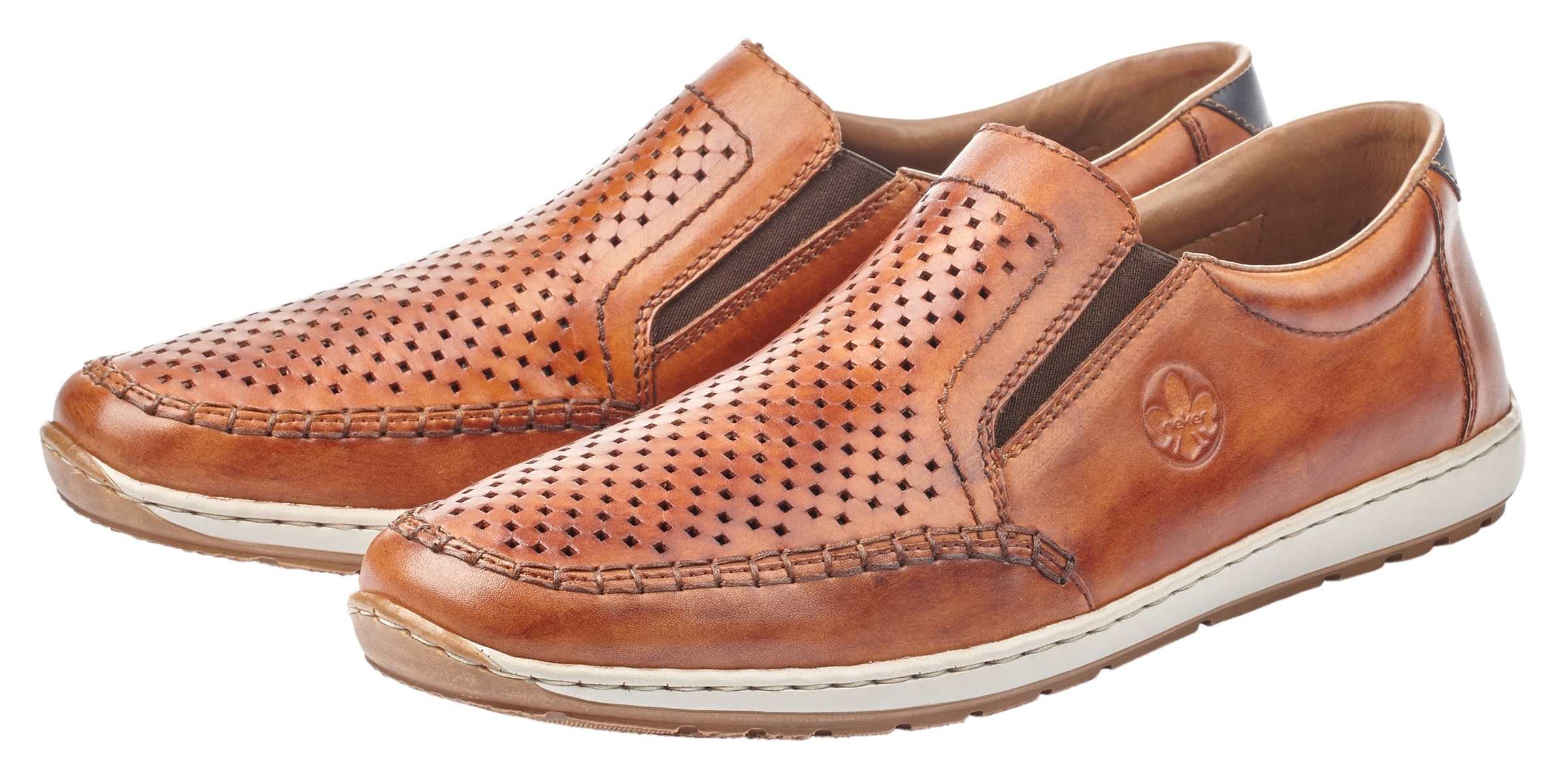 Rieker Slipper, Slip on Sneaker, Schlupfschuh, Loafer mit perforiertem Blatt