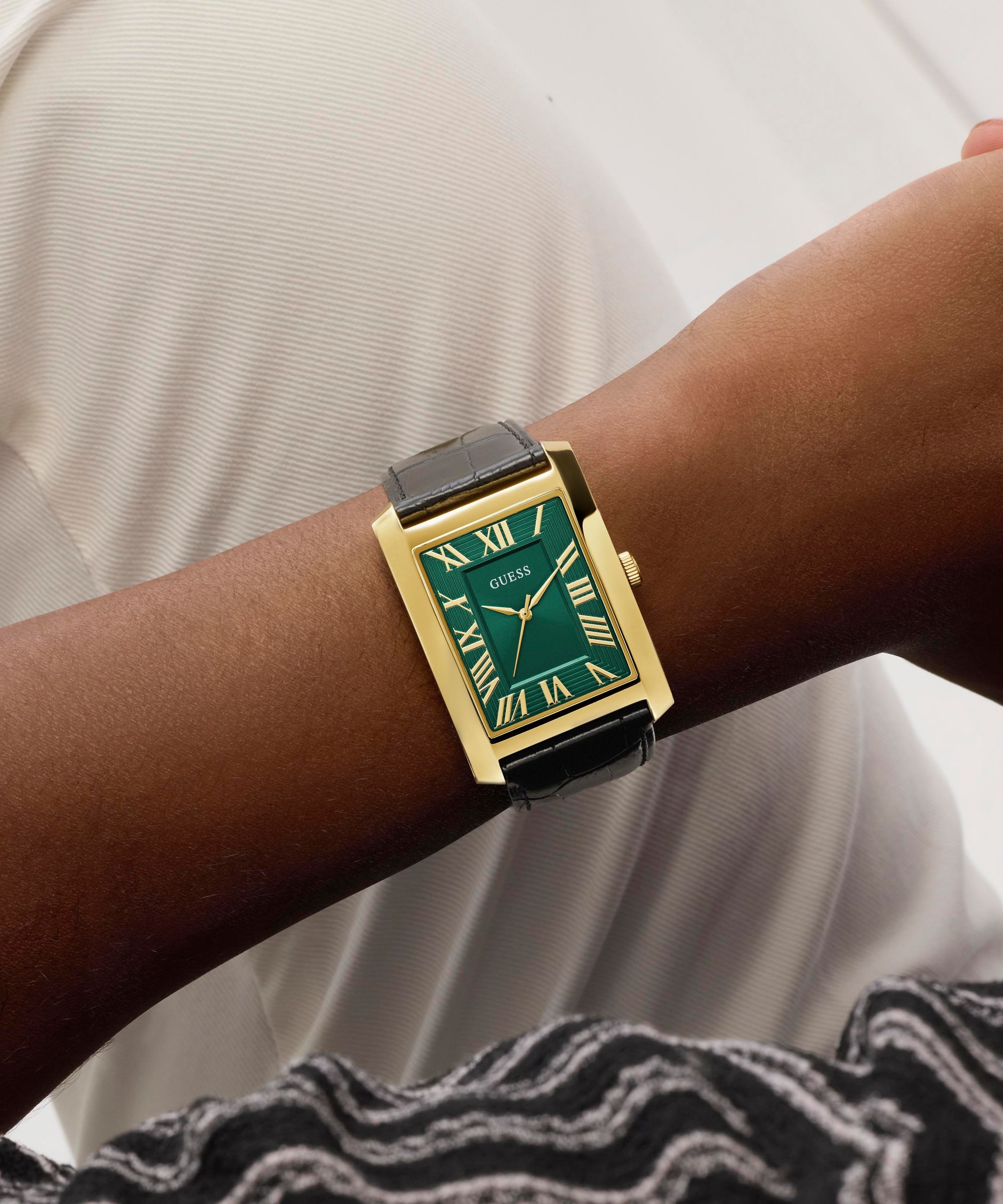 Guess Quarzuhr »GUESS-CLYDE« Armbanduhr, Herrenuhr, Lederarmband, analog