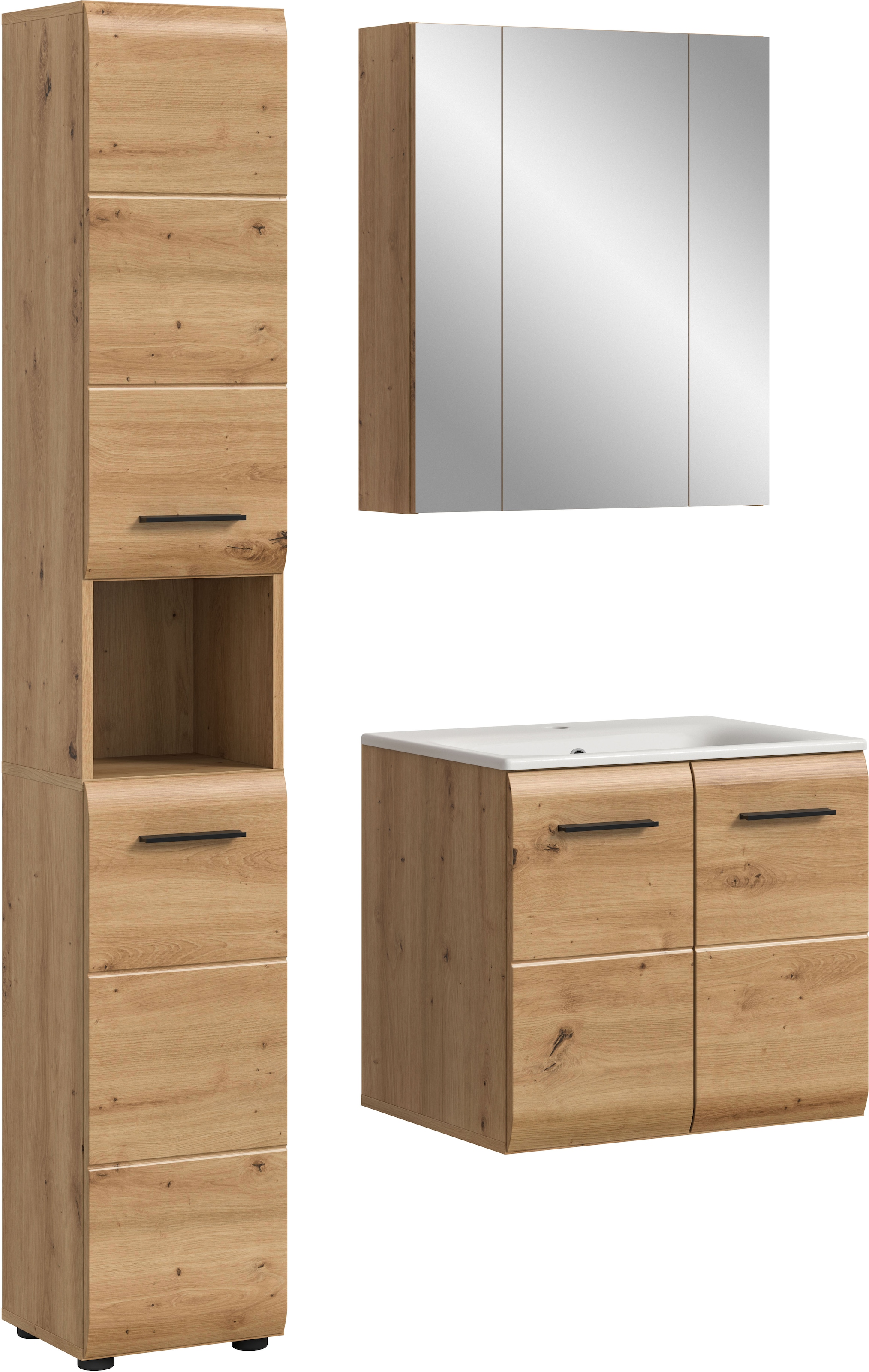 INOSIGN Badezimmer-Set, (Set, 4 St.), Florenz, Badkombination 4-tlg., Artisan Oak NB, inkl. Waschbecken