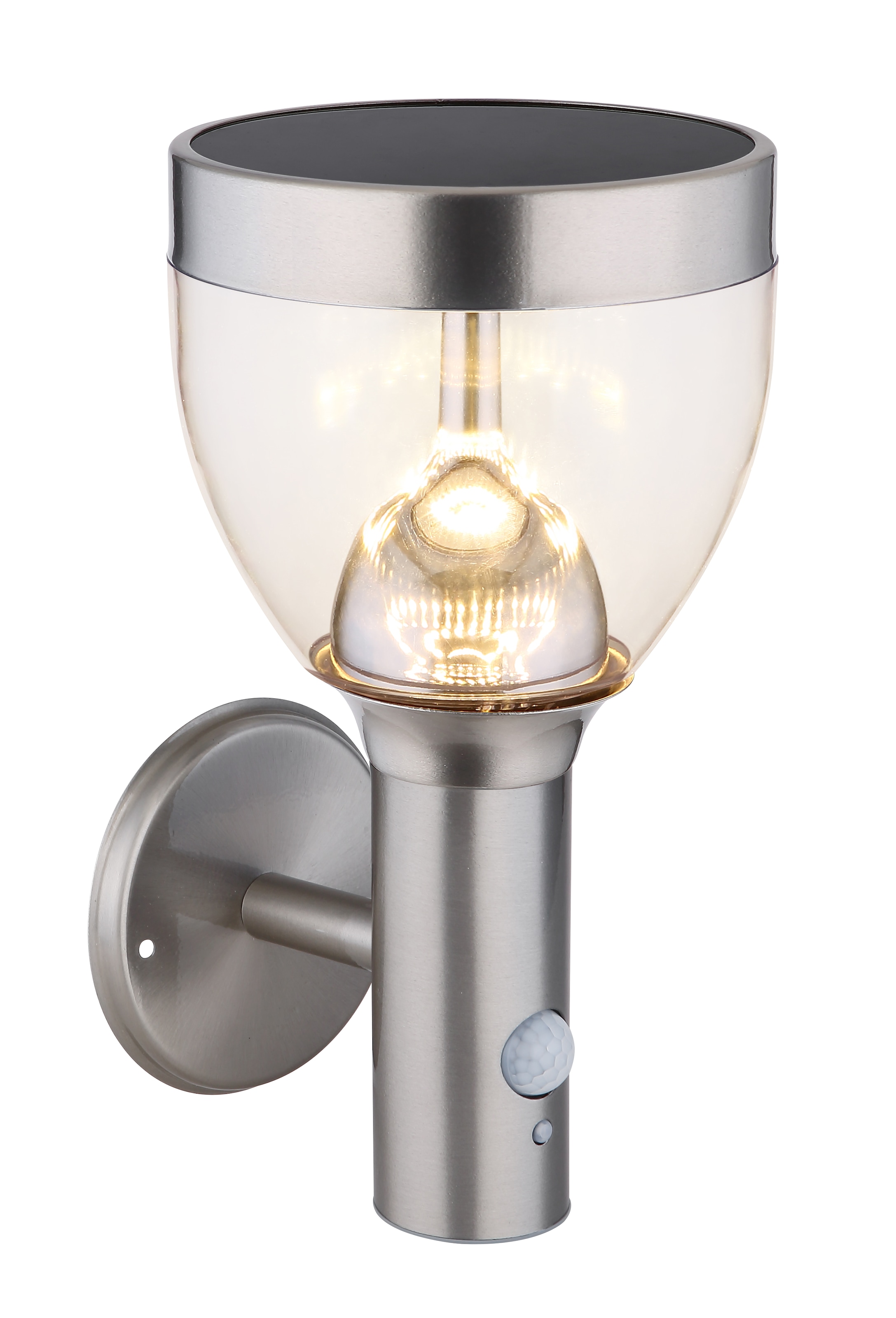 GLOBO LIGHTING LED Solarleuchte »SOLARLEUCHTE EDELSTAHL, 1XLED« LED-Modul 1 Stk. Warmweiß Kompakte Leuchte mit sensorgesteuerter Helligkeit