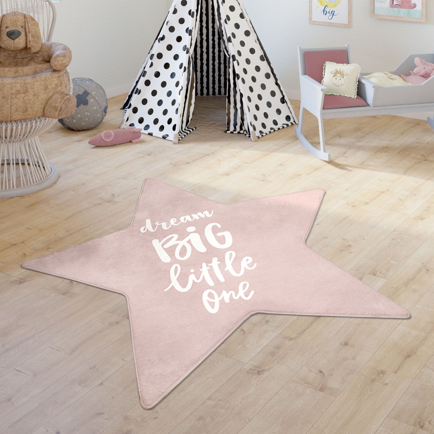 Paco Home Kinderteppich »Chicos 558«, sternförmig, 2 mm Höhe, Flachgewebe, Stern mit Schriftzug, Kinderzimmer