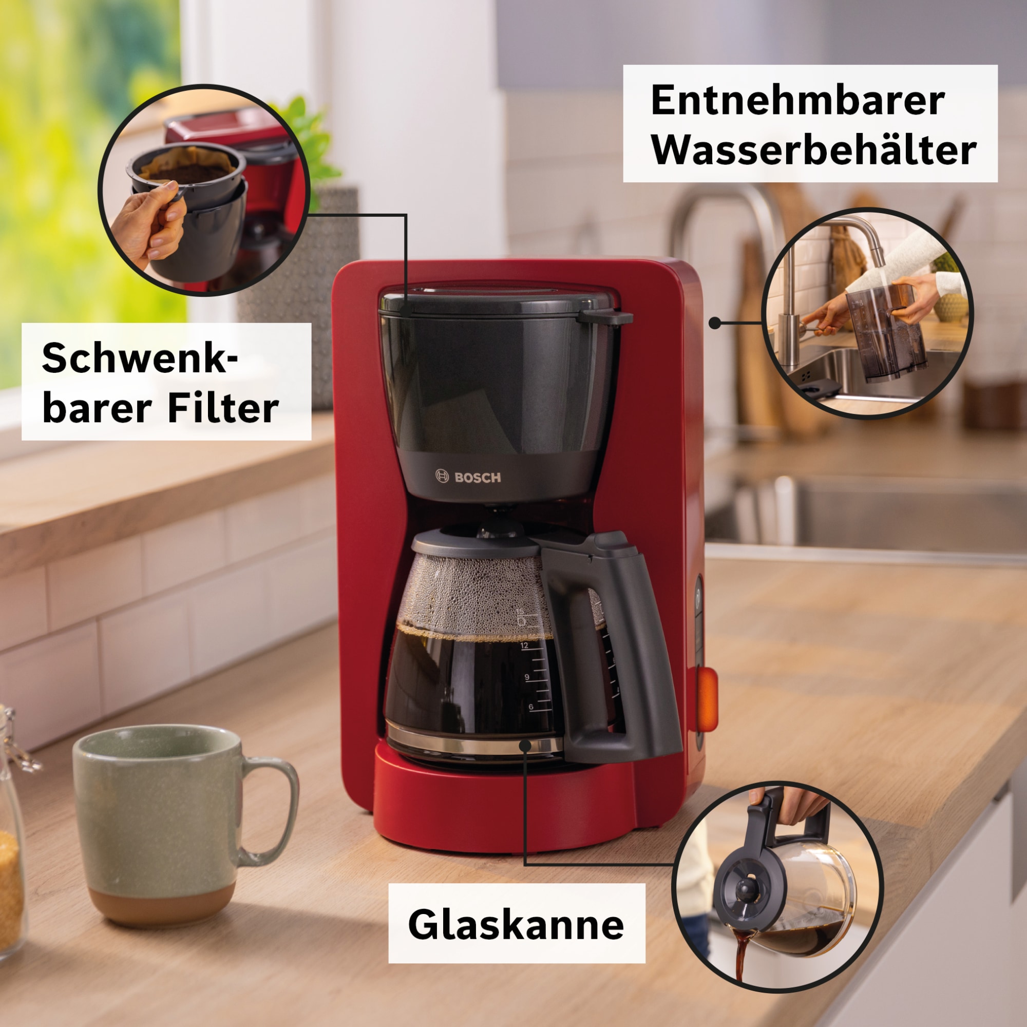 BOSCH Filterkaffeemaschine »MyMoment TKA3M134« 1,25 l Kaffeekanne Papierfilter 1x4 60min Warmhaltefunktion, Aroma intense, Entkalkungsprogramm, 1200 W