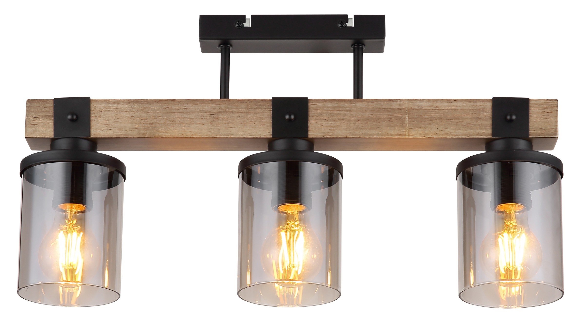 GLOBO LIGHTING Deckenleuchte "LILA", schwarz, 1 Stk., Leuchten, Deckenlampe/schwarz/Holz/Glas rauchfarben/Wohnzimmer/Esszimmrt, Deckenleuchte