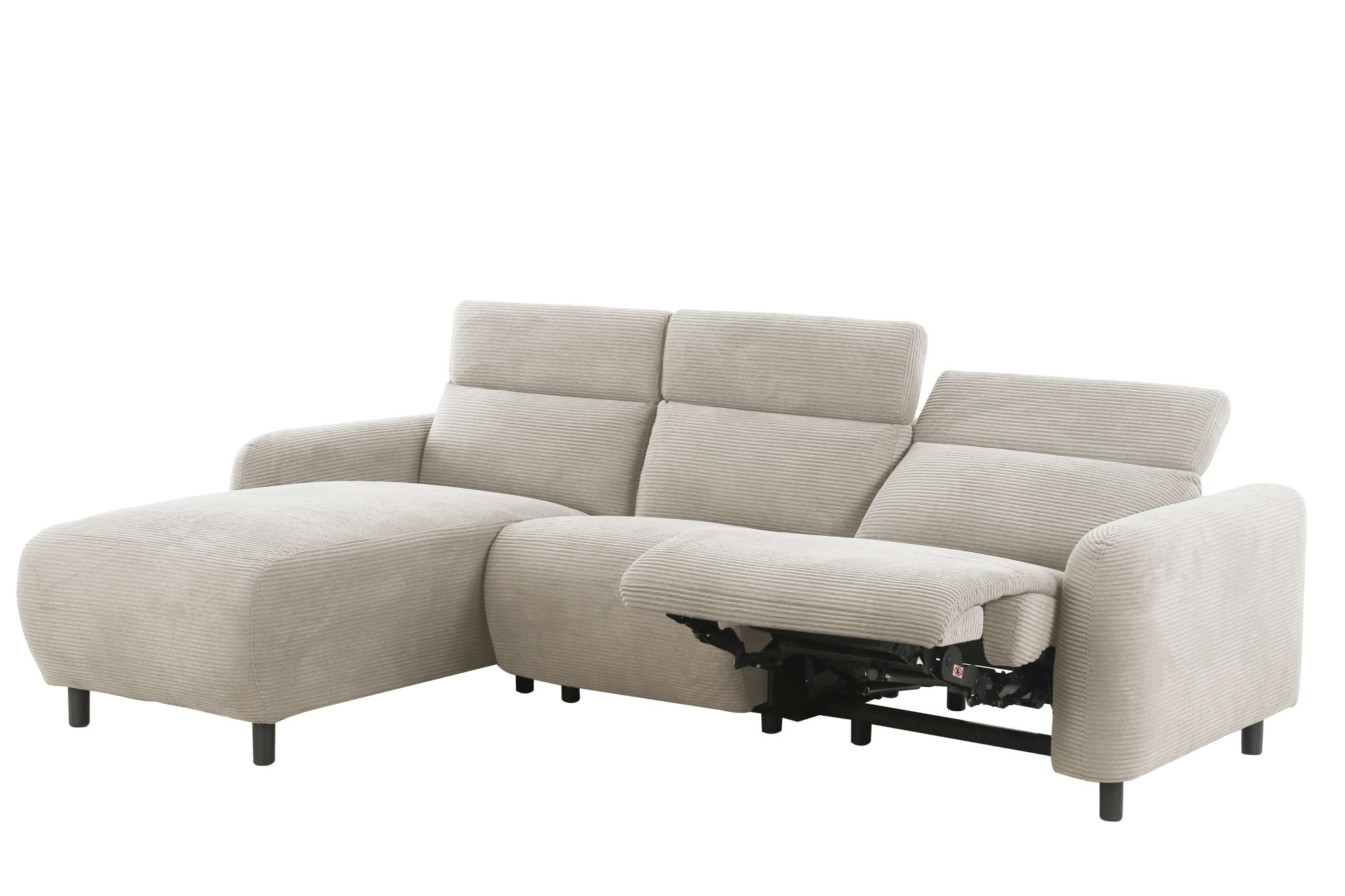 Home affaire Ecksofa »SKAANE in Cord, L-Form, 274 cm, manuelle u. elektrische Funktion,«, rundes Design, Kopfteilverstellung, Federkernpolsterung