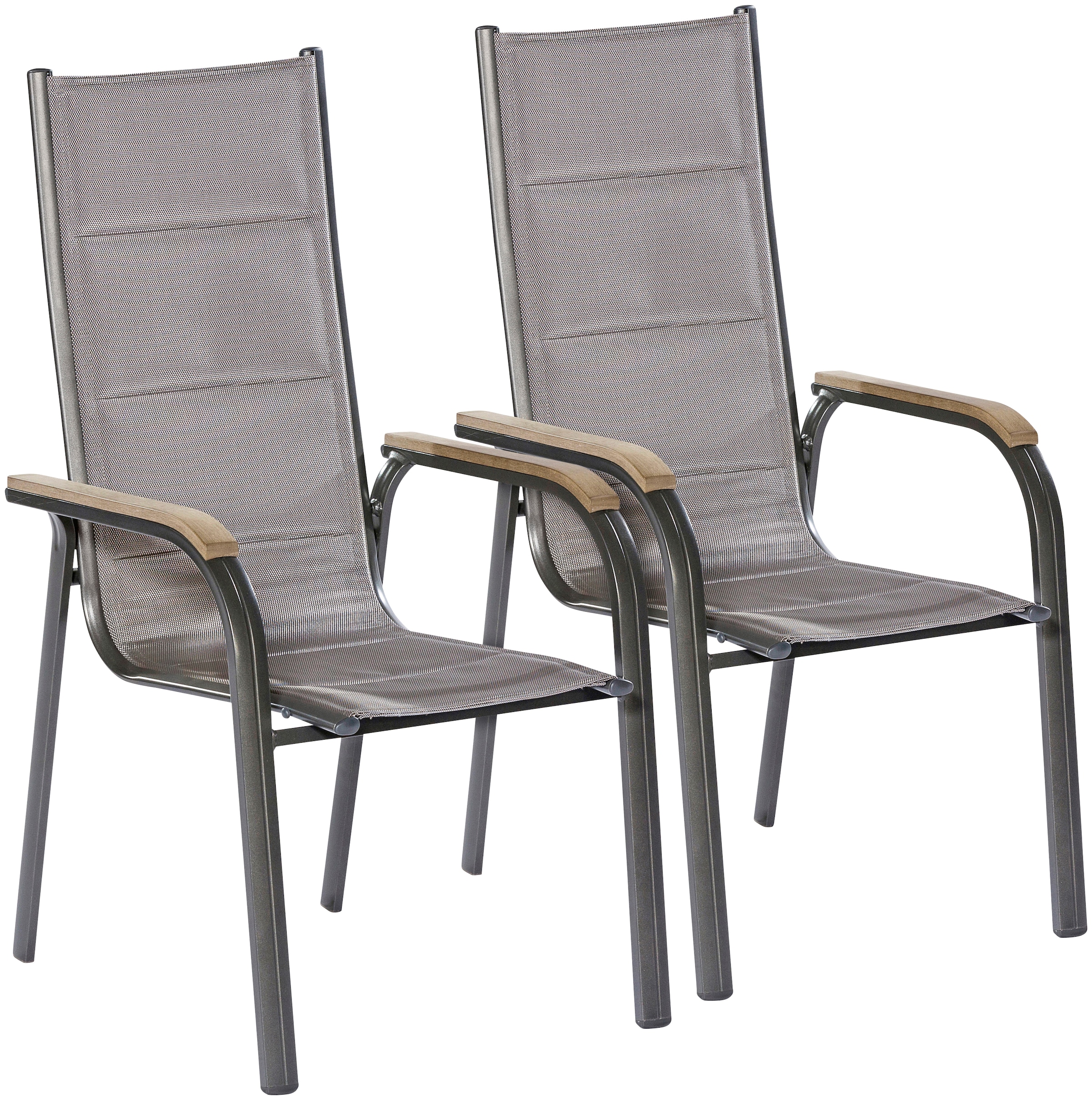 MERXX Gartenstuhl »Trivero« (Set) 2 2er Set, Alu/Textil, stapelbar, braun günstig online kaufen