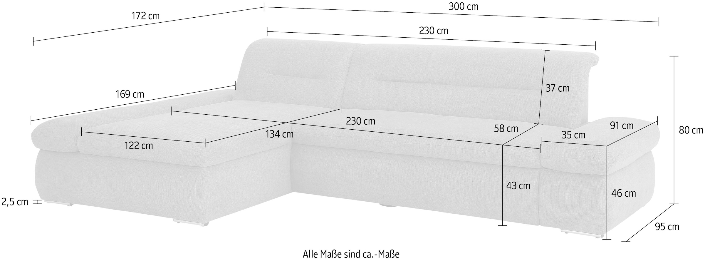 Home affaire Ecksofa »Avesa L-Form« Wahlweise mit Armteilvertsellung und Bettfunktion, B/T/H: 300/172/80cm