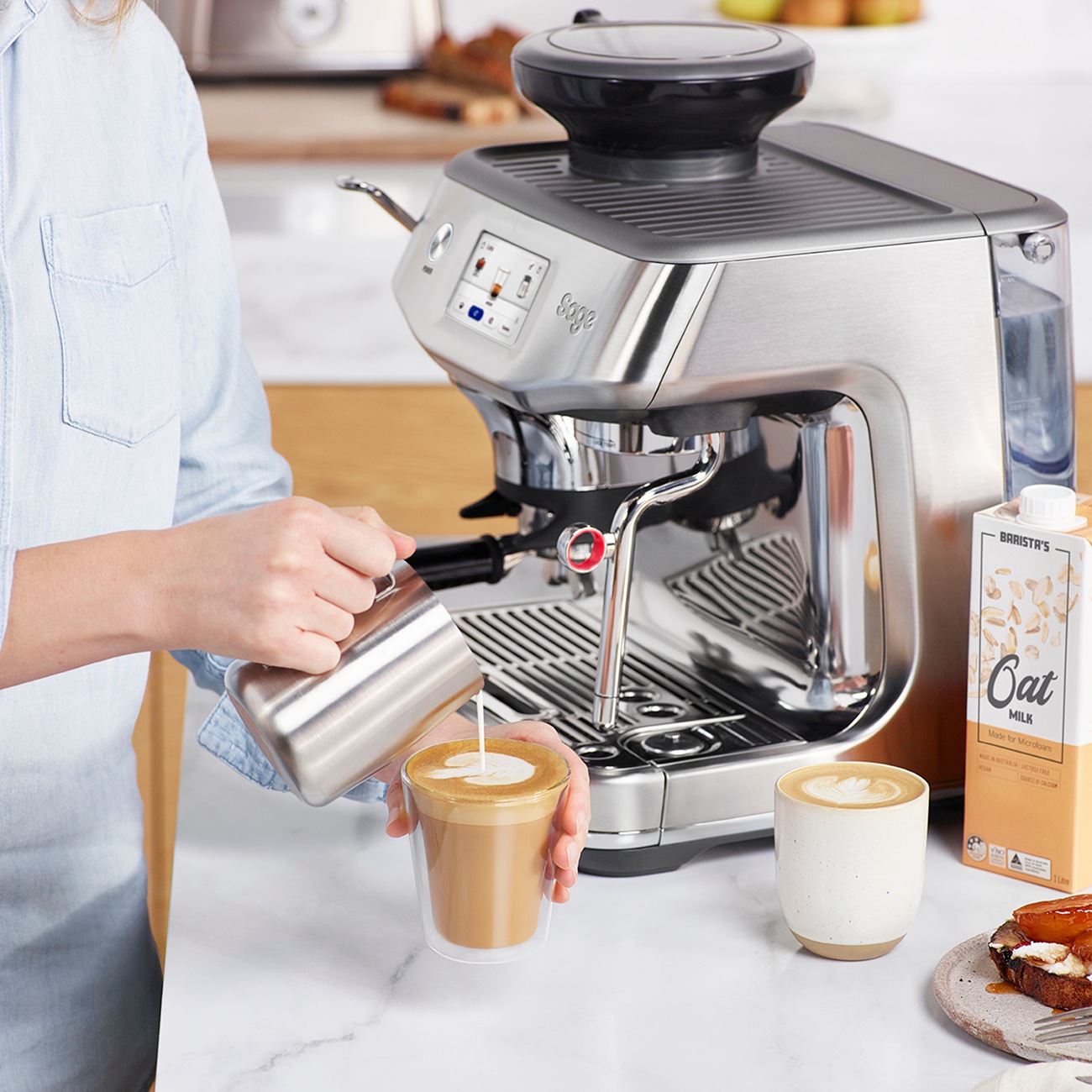 Sage Espressomaschine »Barista Touch Impress SES882BSS, mit Cold Brew und kaltem Espresso«, Barista-Anleitung, Einstellungen für Milchalternativen