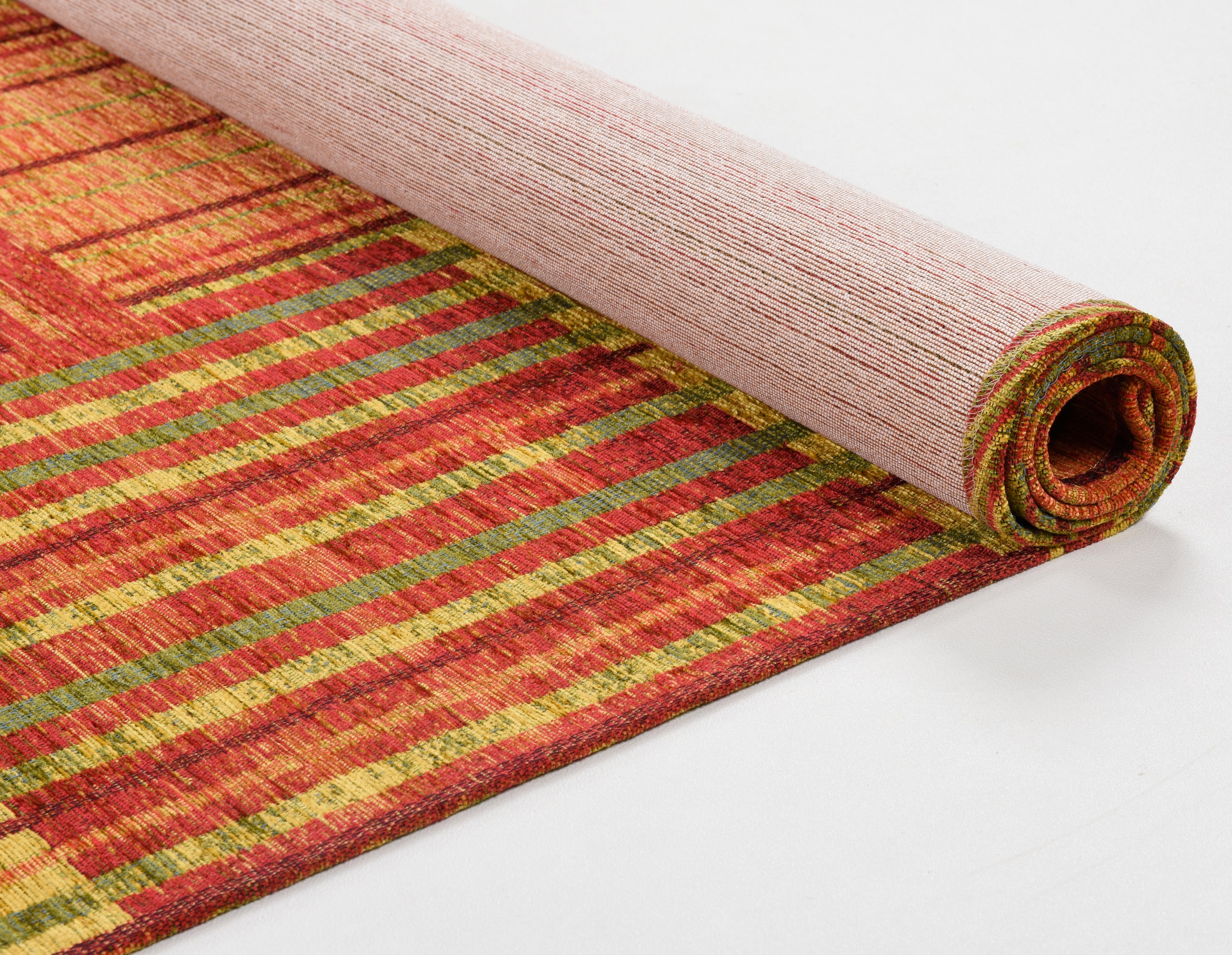 TOM TAILOR Teppich »Stripy Pat«, rechteckig, 5 mm Höhe, Flachgewebe, modernes Patchworkdesign, gestreift, Chenille, Wohnzimmer