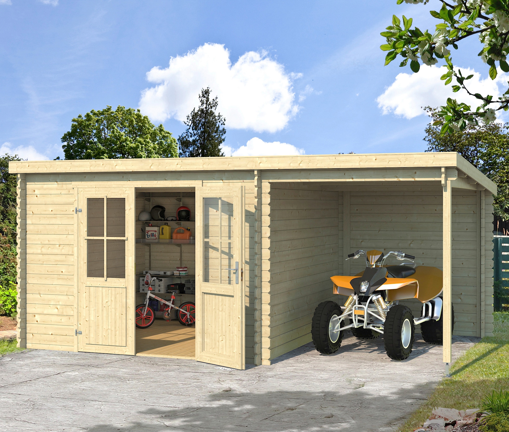 LASITA MAJA Gartenhaus »Tampa« Blockbohlenhaus 28mm, mit Anbau