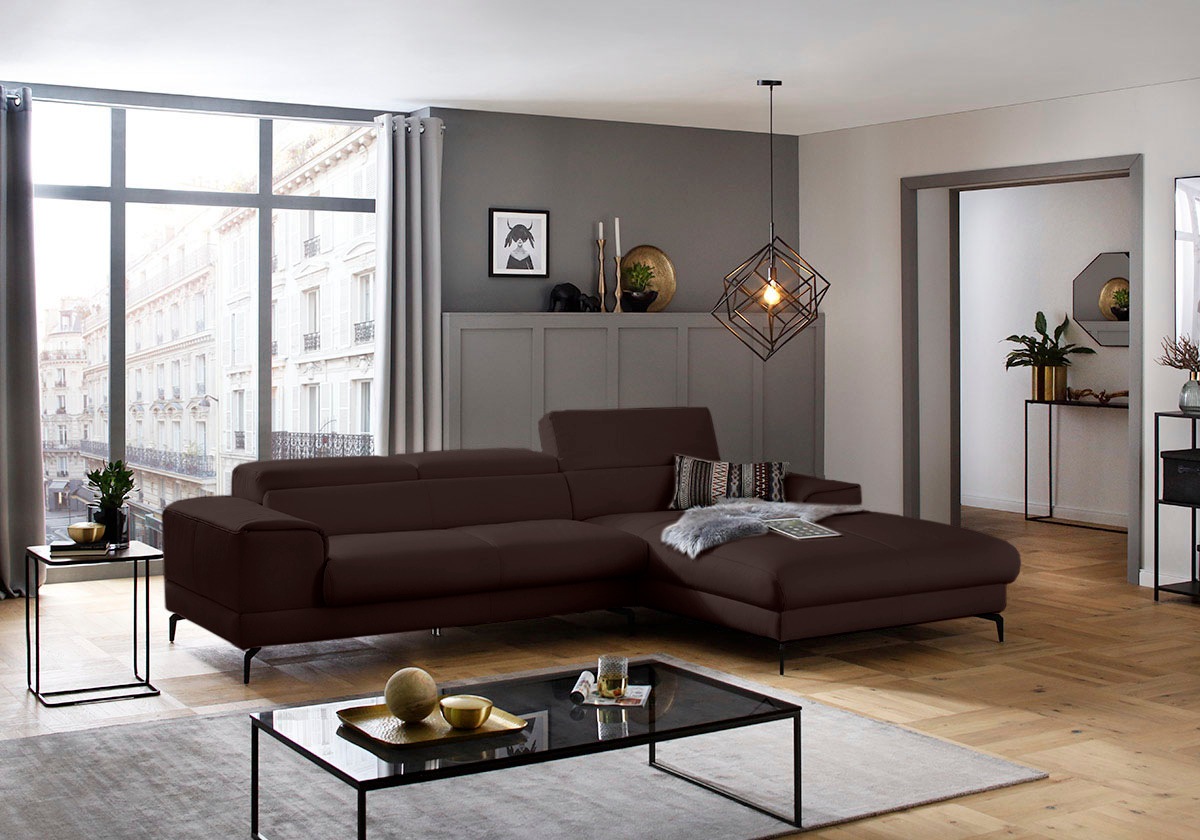 W.SCHILLIG Ecksofa »piedroo, Designsofa mit tollem Sitzkomfort, L-Form«, Kopfteilverstellung, wahlweise mit Sitztiefenverstellung, Breite 303cm