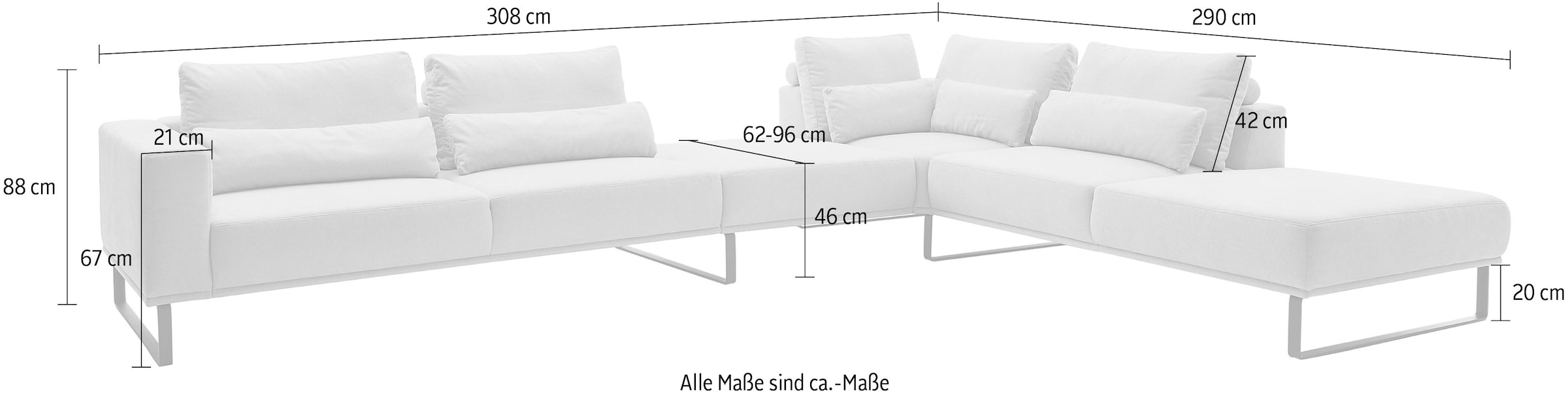 Musterring Ecksofa mit Zwischenhocker, wahlweise mit Funktion und Kissen, Maße 290 x 308