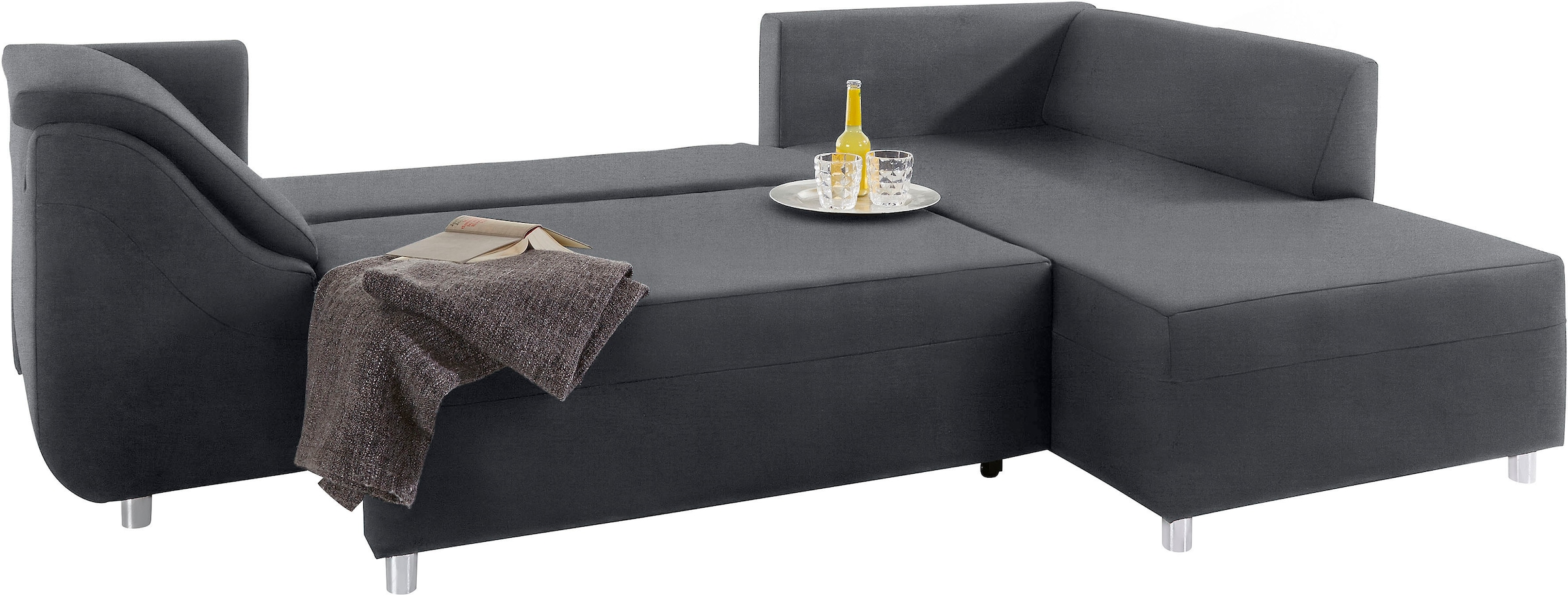 COLLECTION AB Ecksofa »Sally L-Form, B: 256 cm« 1 Zierkissen, optional Schlaffunktion & Bettkasten