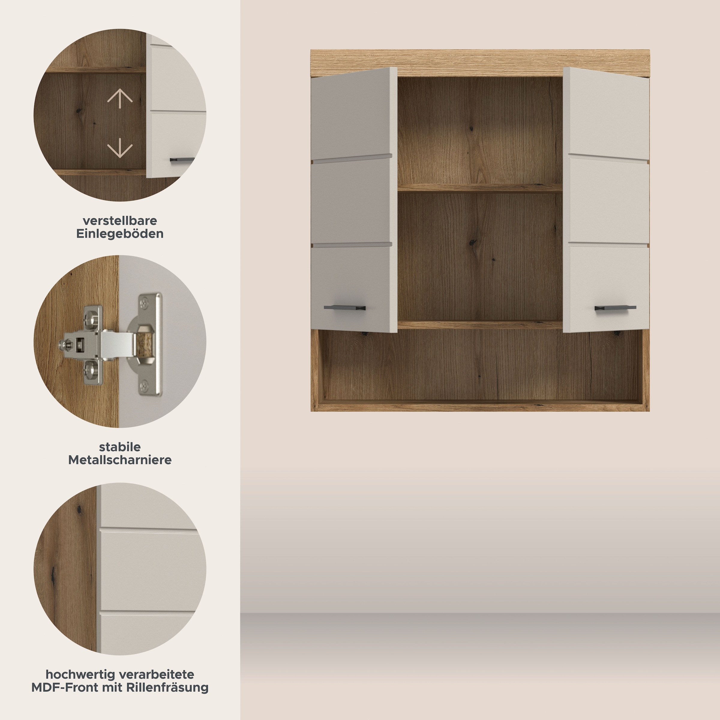 welltime Hängeschrank »SIENA, Breite 74cm, 2 Türen, 1 offenes Fächer, MDF-Front« TOPSELLER!,  in verschiedenen Farben erhältlich, Badmöbel, Badschrank, Schrank, Bad