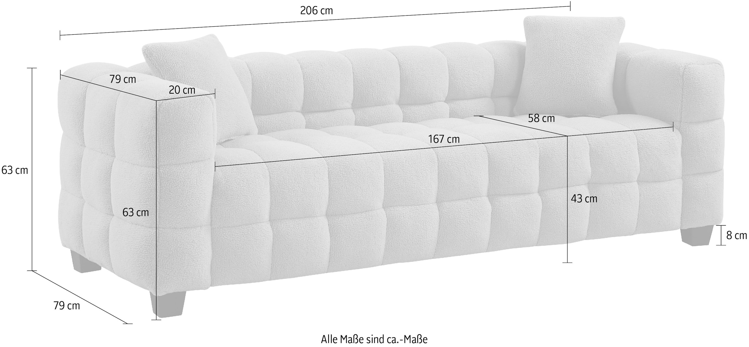 ATLANTIC home collection 3-Sitzer inkl. bestellen und Zierkissen modernem Teddy online 2 mit Stoff »Stella«
