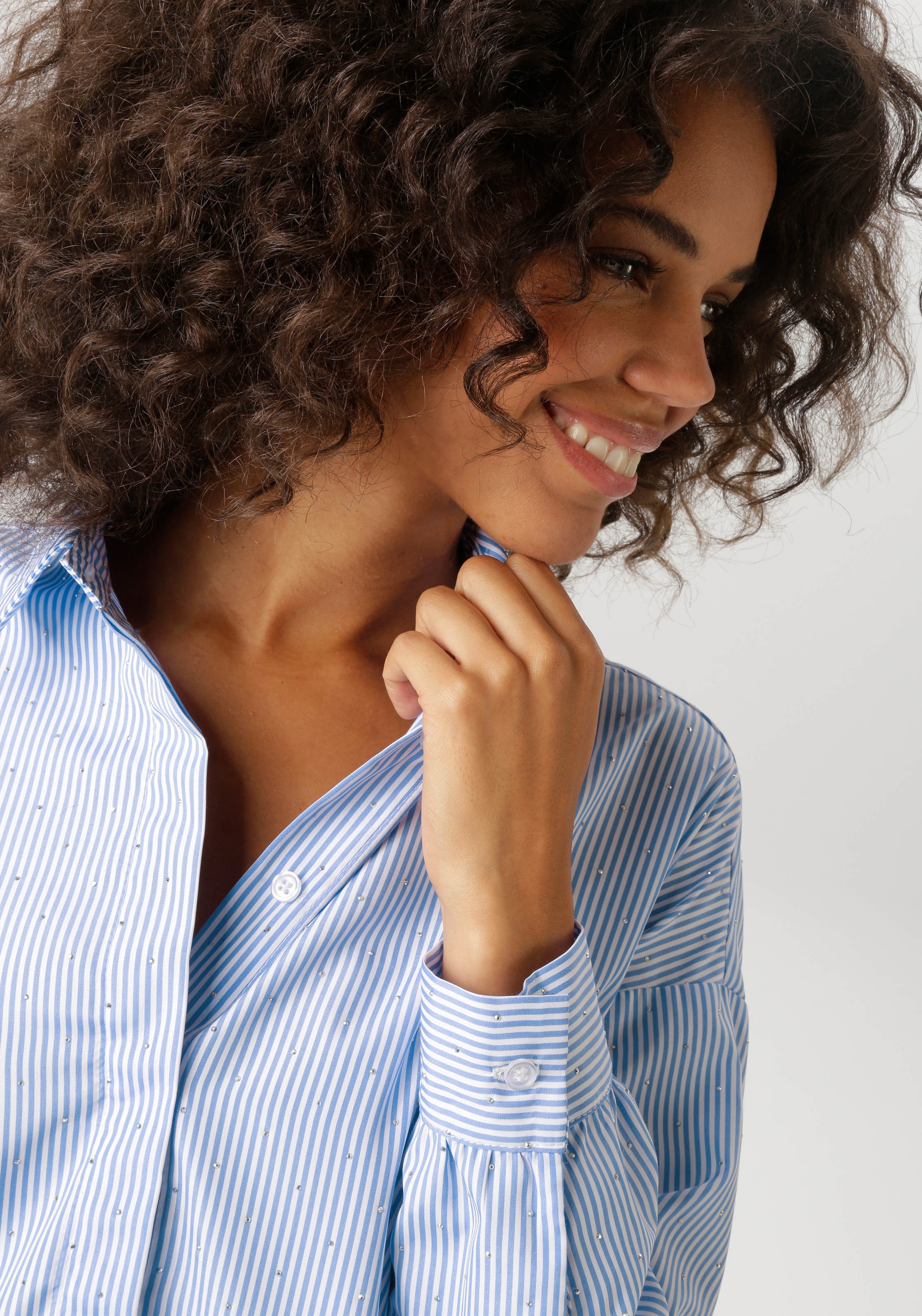 Aniston CASUAL Hemdbluse , gestreift und mit Glitzersteinchen verziert - NEUE KOLLEKTION