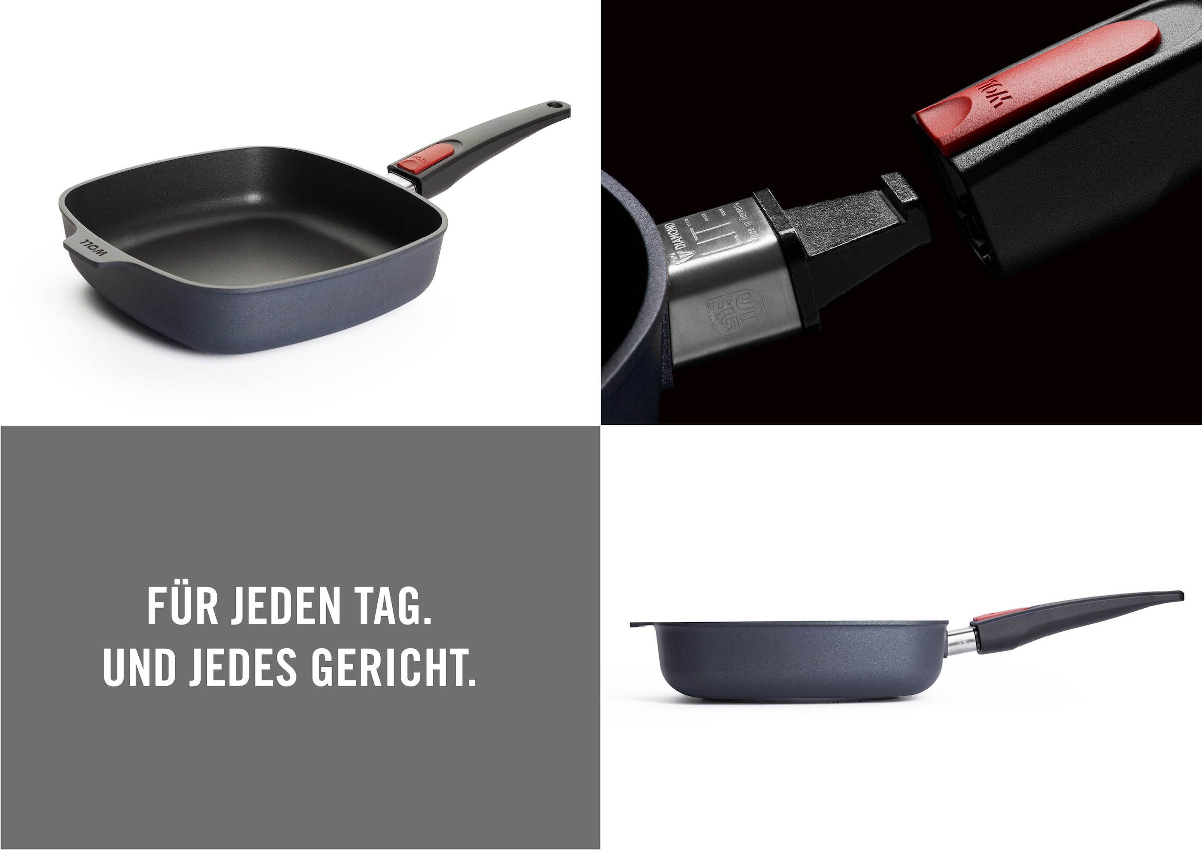 WOLL MADE IN GERMANY Pfannen-Set »Diamond Lite mit Deckel« Aluminiumguss Set, 4 Stk. tlg. Abnehmbarer Stiel, Antihaftbeschichtet