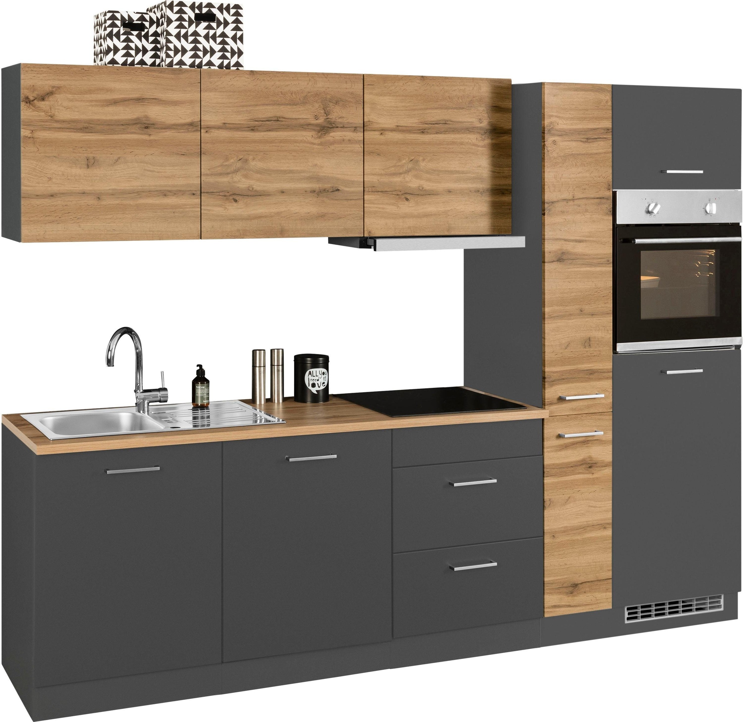 KOCHSTATION Küchenzeile »KS-Kehl«, mit E-Geräten, Breite 270 cm, inkl. Kühlschrank