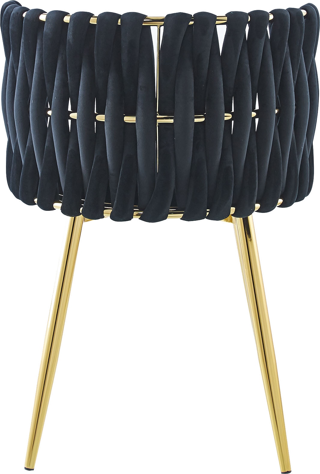 Kayoom Polsterstuhl »Stuhl Melly 125 2er-Set,tolles Design der Rückenlehne, runde Sitzfläch«, (Set), 2 St., ausgefallen geflochtene Rückenlehne, Samtbezug, goldene Beine