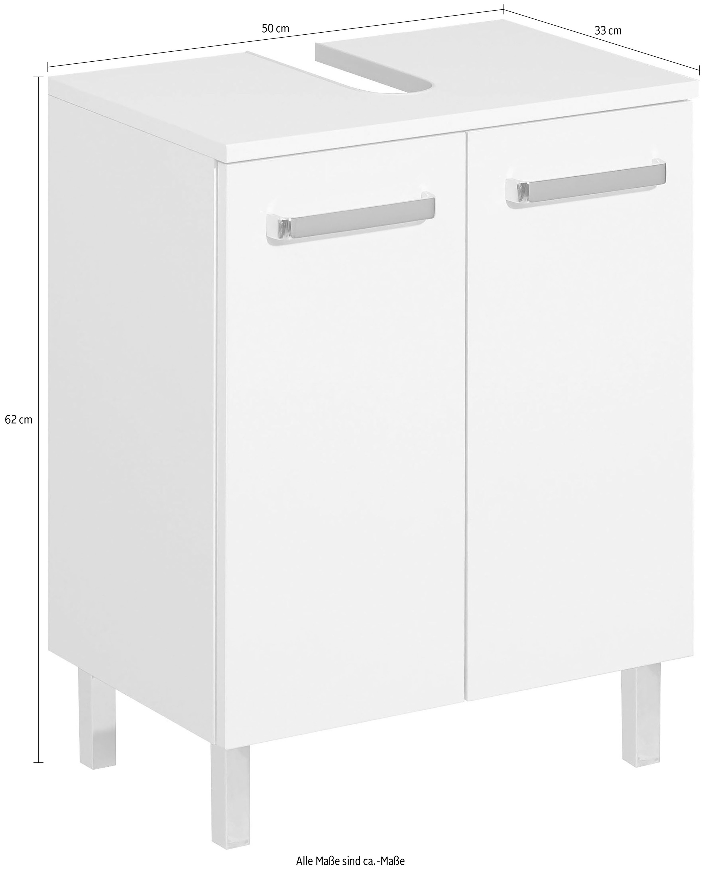 Saphir Waschbeckenunterschrank »Quickset Unterbeckenschrank mit 2 Türen, 50 cm breit, ohne Waschbecken«, Waschbeckenschrank inkl. Türdämpfer, Griffe in Chrom Glanz