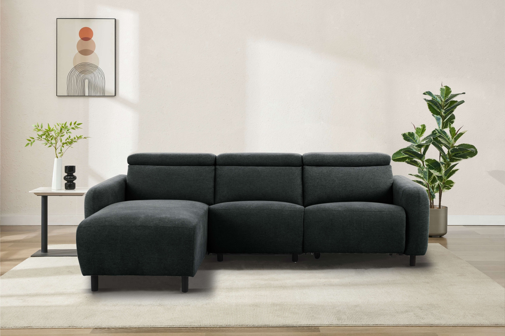 Home affaire Ecksofa »SKAANE Struktur, L-Form, 274 cm, manuelle u. elektrische Funktion,«, rundes Design, Kopfteilverstellung, Federkernpolsterung