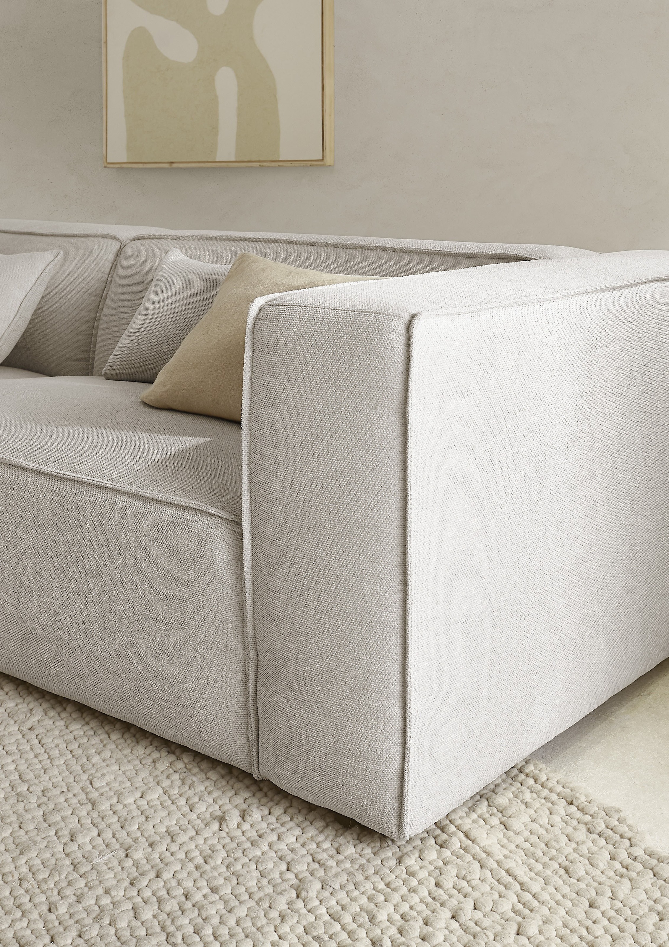 LeGer Home by Lena Gercke Ecksofa »PIARA mit Kedernaht, Cord, Leinenoptik o. Strukturstoff, Couch, L-Form«, wahlweise Ottomane rechts/links, schwarze Füße, bequemer Sitzkomfort