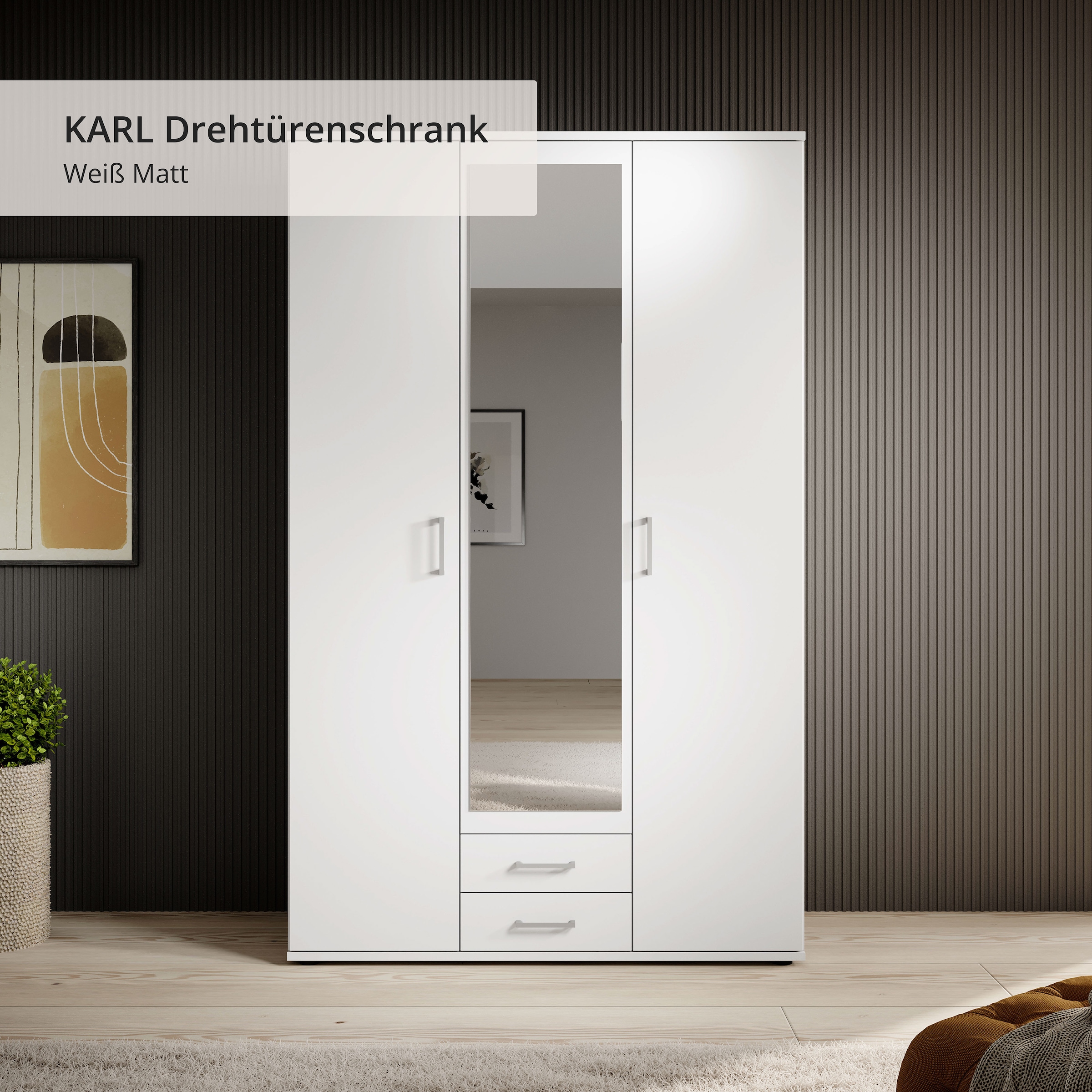 Schlafkontor Kleiderschrank »Karl Drehtürenschrank Schlafzimmerschrank mit Spiegel Garderobe«, in 2 Breiten, mit zusätzlichen Einlegeböden TOPSELLER