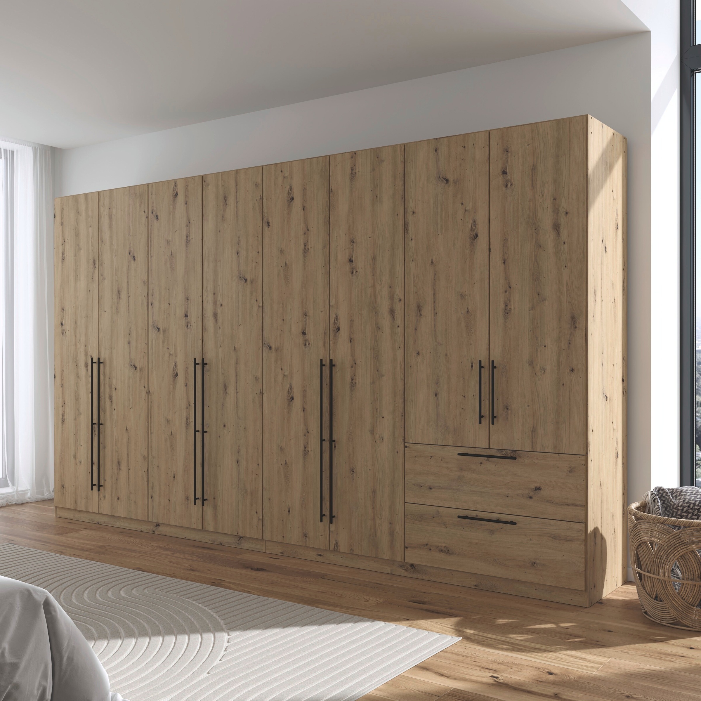 rauch Kleiderschrank »Drehtürenschrank Schrank Garderobe Wäscheschrank Schlafzimmer AVOLA«, (in 3 verschiedenen Ausstattungen BASIC/CLASSIC/PREMIUM), mit hochwertigen Stangengriffen aus Metall in Schwarz MADE IN GERMANY