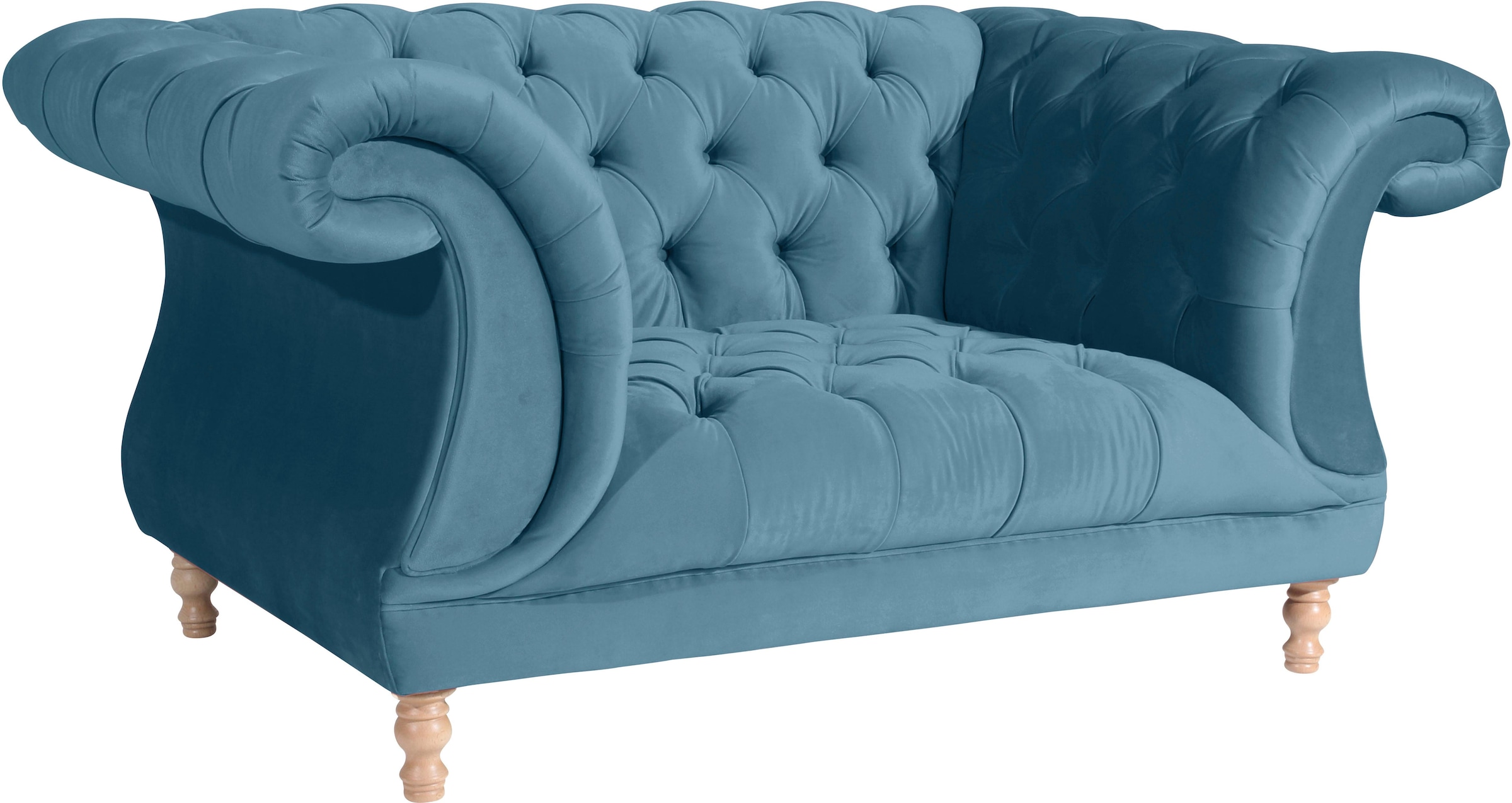 Max Winzer® Loveseat »Isabelle, Loungesessel«, mit Knopfheftung & gedrechselten Füßen in Buche natur, Breite 167 cm