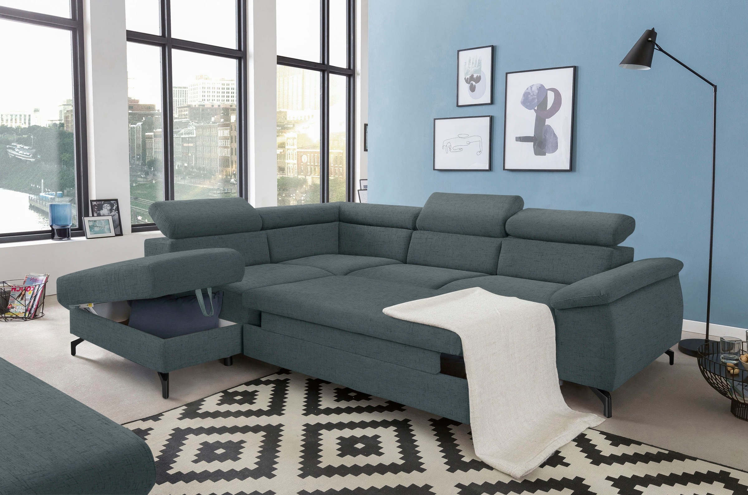 COTTA Polstergarnitur »Komaris L-Form«, (Set), Set bestehend aus: Ecksofa mit Kopfteilverstellung & Hocker