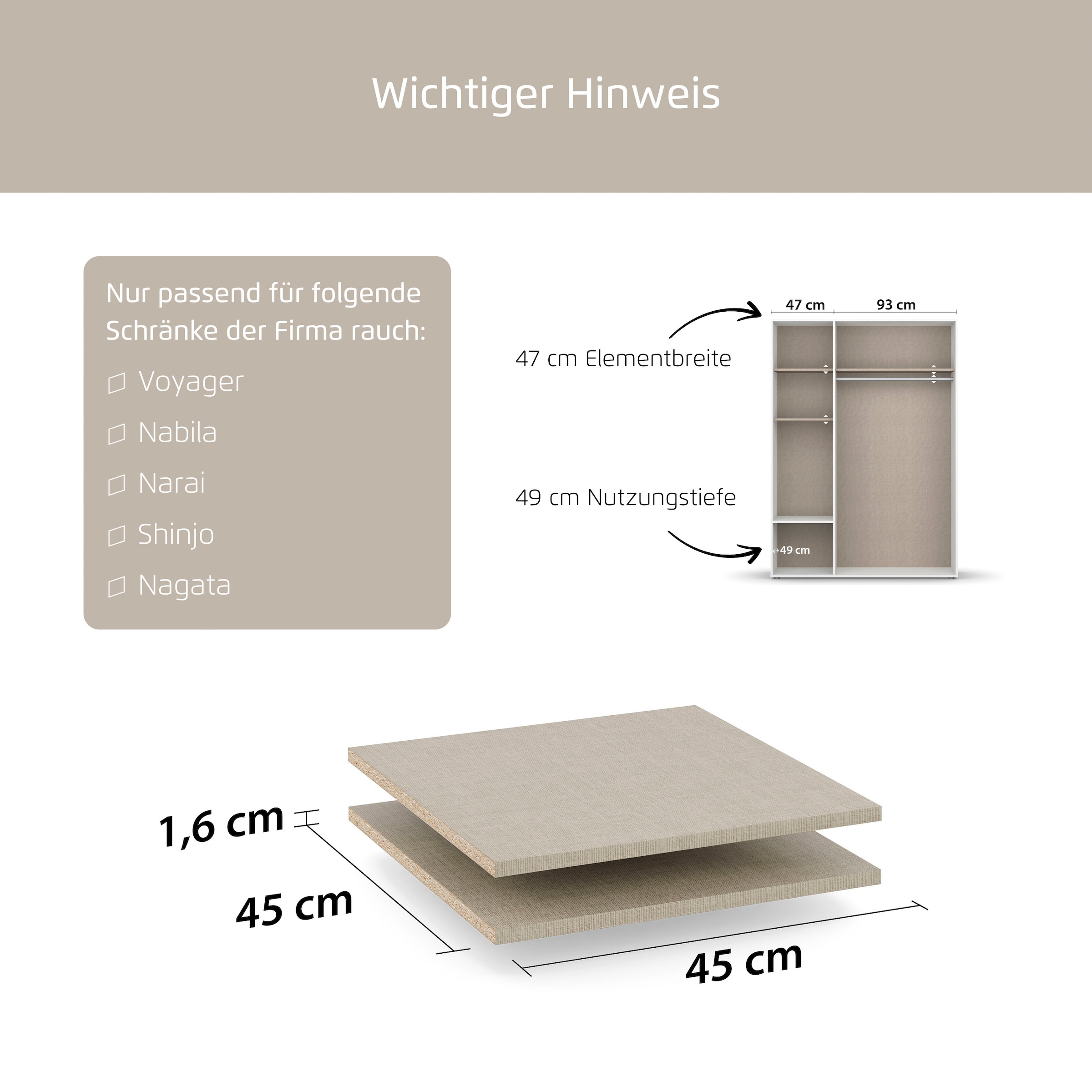 rauch Einlegeboden »Zubehör« 2er Set 45 cm für Schränke Voyager, Nabila, Narai, Shinjo und Nagata