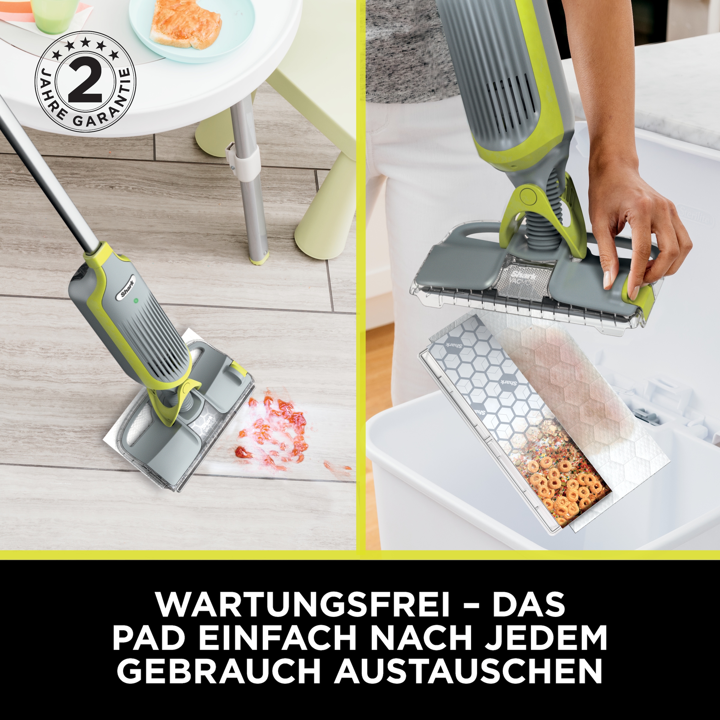 Shark Nass-Trocken-Akkusauger »Shark VacMop 2-in-1 kabelloser Staubsauger und Sprühmopp VM200EU« VOLLSTÄNDIGE REINIGUNG MIT EINEM EINZIGEN EINWEGPAD, kabellos, leicht