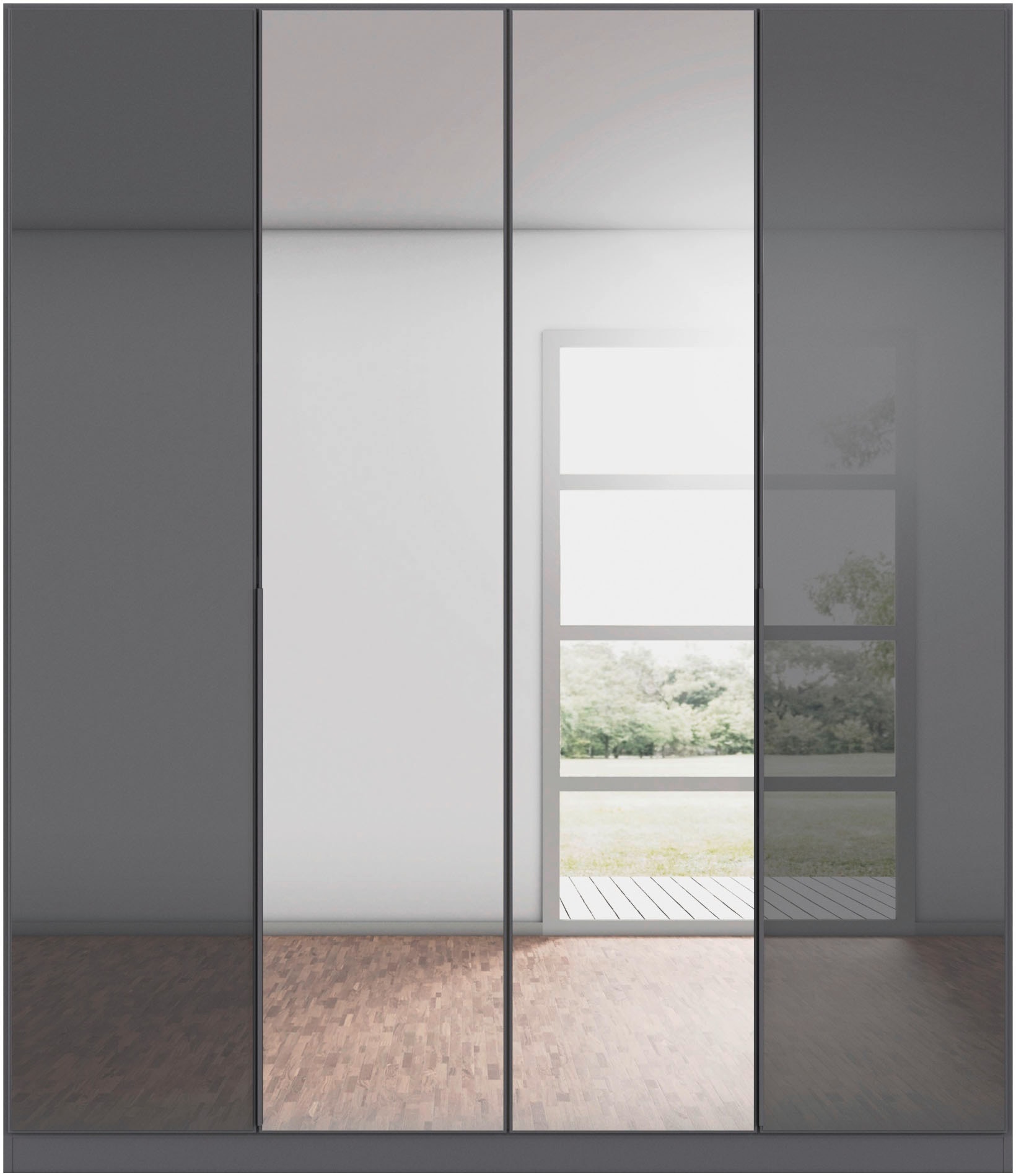 rauch Drehtürenschrank »Kleiderschrank Kleiderschränke Schrank Garderobe AGORDO mit Glasfront«, (in zwei Griff-Farben), durchdachte Innenausstattung, in 6 Breiten und 2 Höhen MADE IN GERMANY