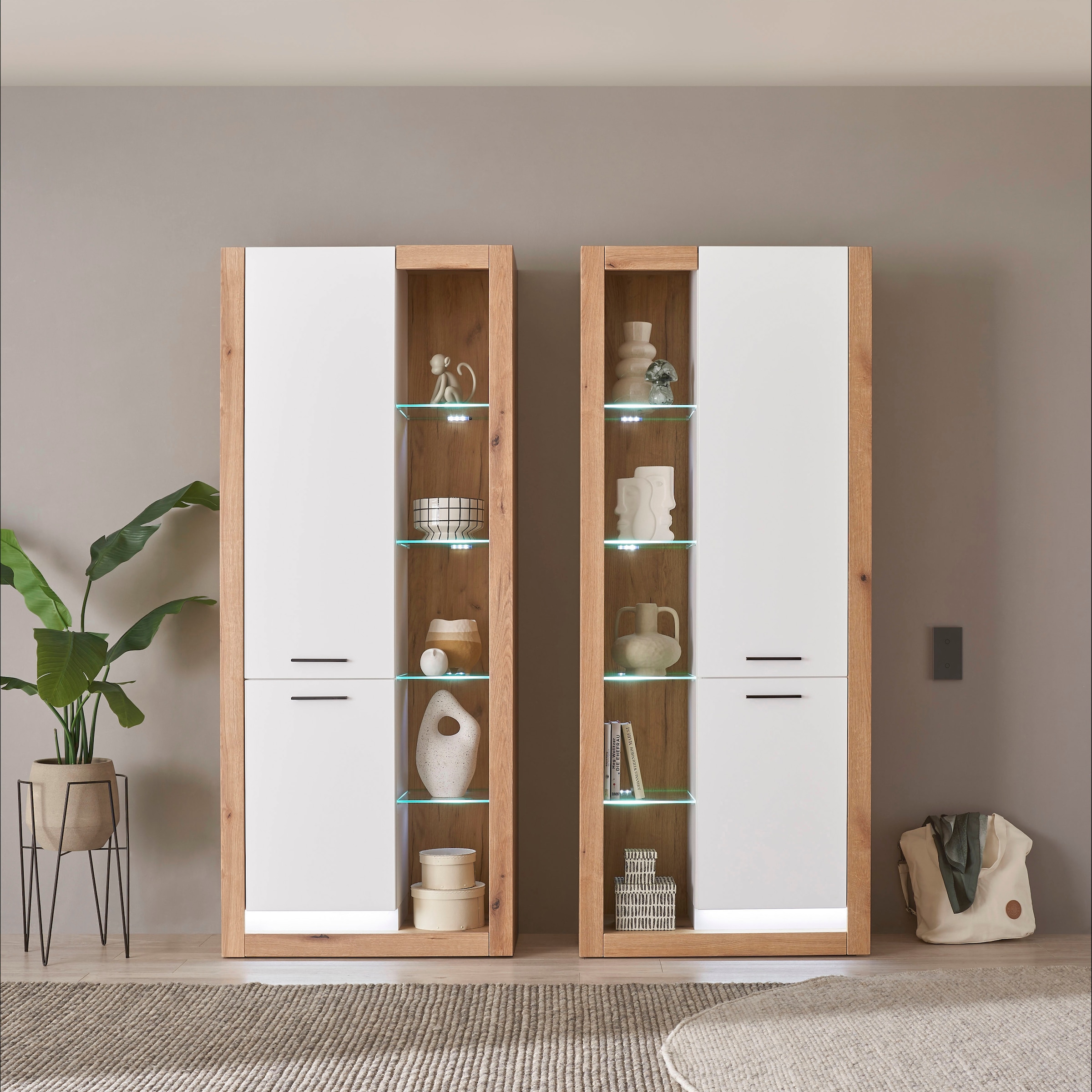 INOSIGN Wohnwand »Brixen, moderne Anbauwand, Wohnzimmer-Set, Eiche Evoke Dekor mit Weiß«, (Set, 2 St.), enthält Stauraumelemente