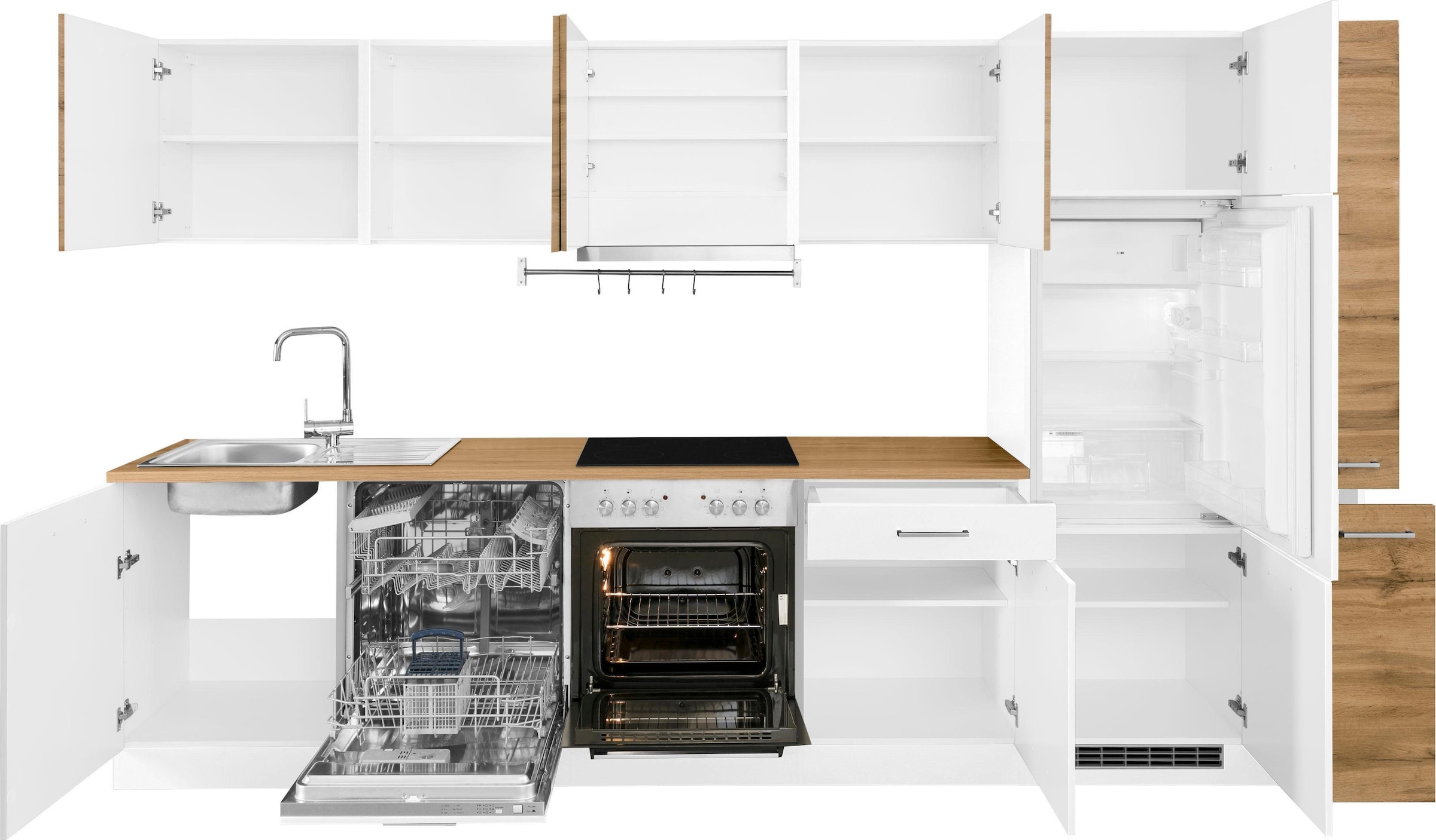 KOCHSTATION Küchenzeile »KS-Kehl«, mit E-Geräten, Breite 330 cm, inkl. Kühlschrank und Geschirrspüler