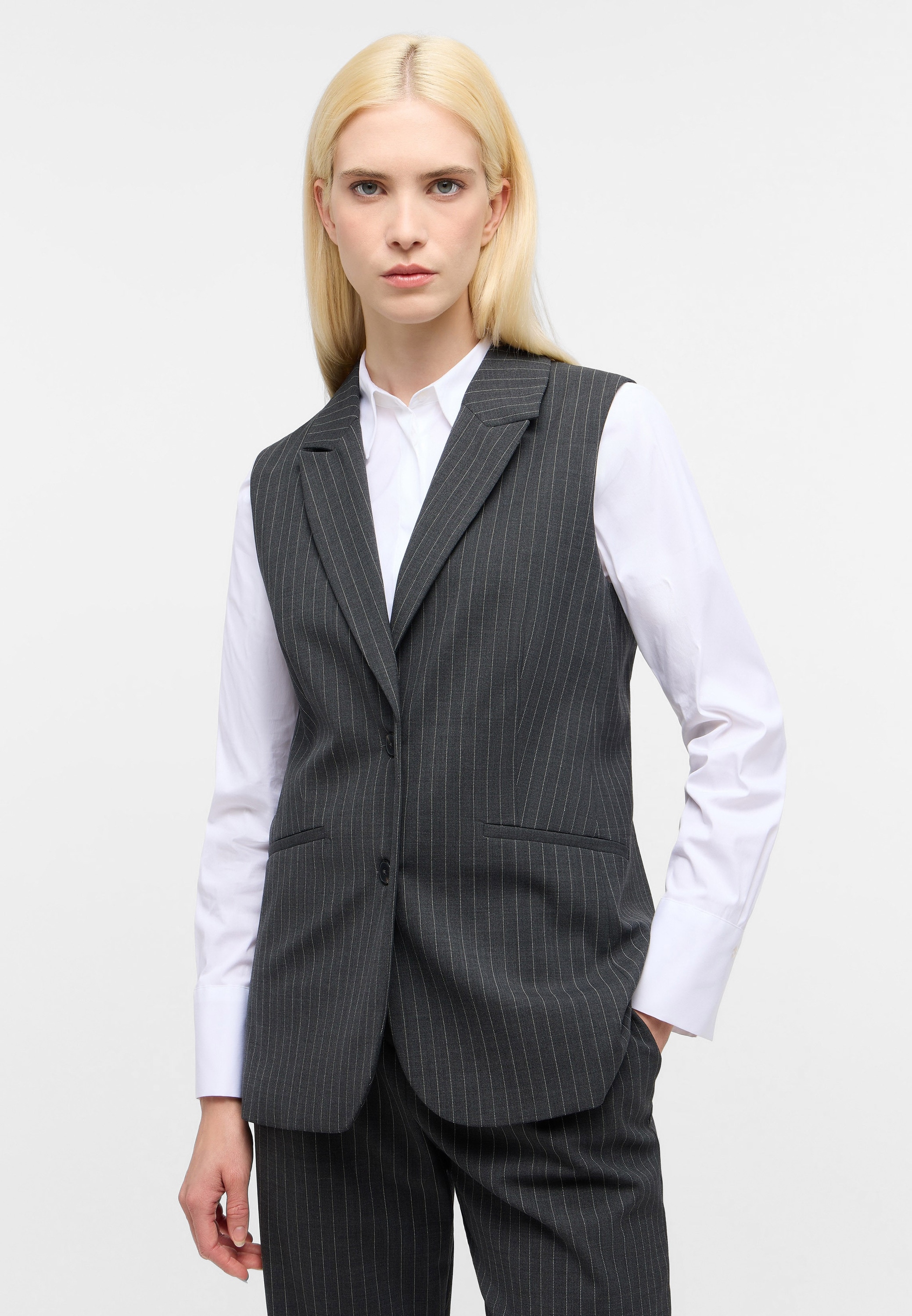 ETERNA Longweste grau 40_D 40_D Edle Nadelstreifen