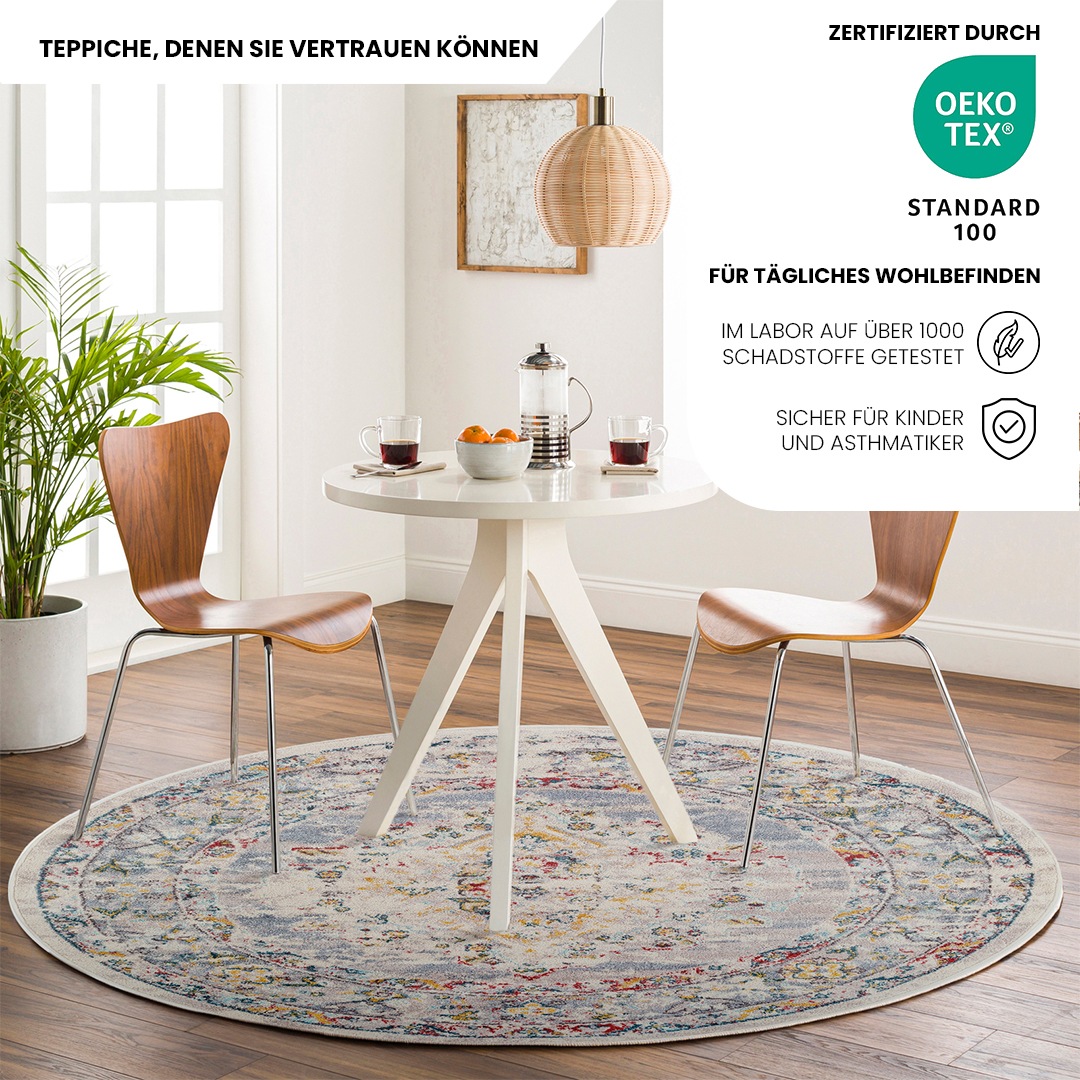 Livabliss Teppich »CASABLANCA«, rund, 13 mm Höhe, Vintage Orientteppich, Kurzflor Boho Wohnzimmerteppich, Läufer