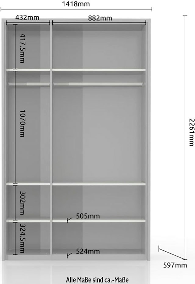 Places of Style Kleiderschrank »Piano, inklusive Rahmen und Beleuchtung, soft-close-Funktion«, (viele Breiten zur Auswahl, 226cm hoch), beige oder weiß, UV lackiert, Hochglanzfronten, FSC-zertifiziert