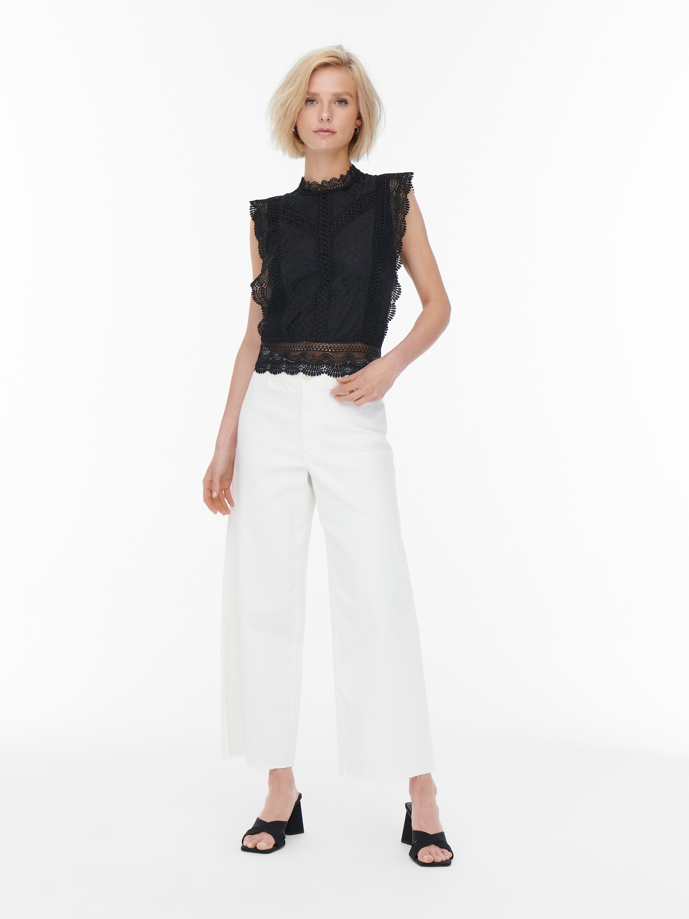 ONLY Spitzenshirt »ONLKARO – Spitzentop mit Stehkragen für elegante Looks« regular fit, feminin, Web, Materialmix, hochgeschlossen