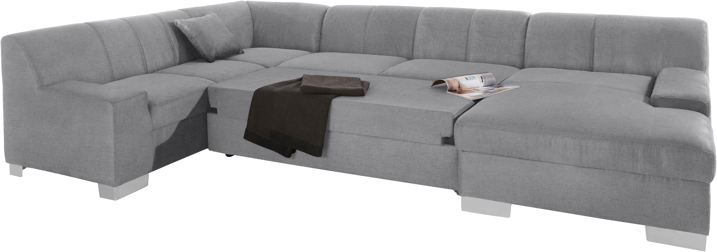DOMO collection Wohnlandschaft »Bero, elegant und zeitlos, flache Armlehnen, U-Form«, fester Sitzkomfort, wahlweise mit Bettfunktion