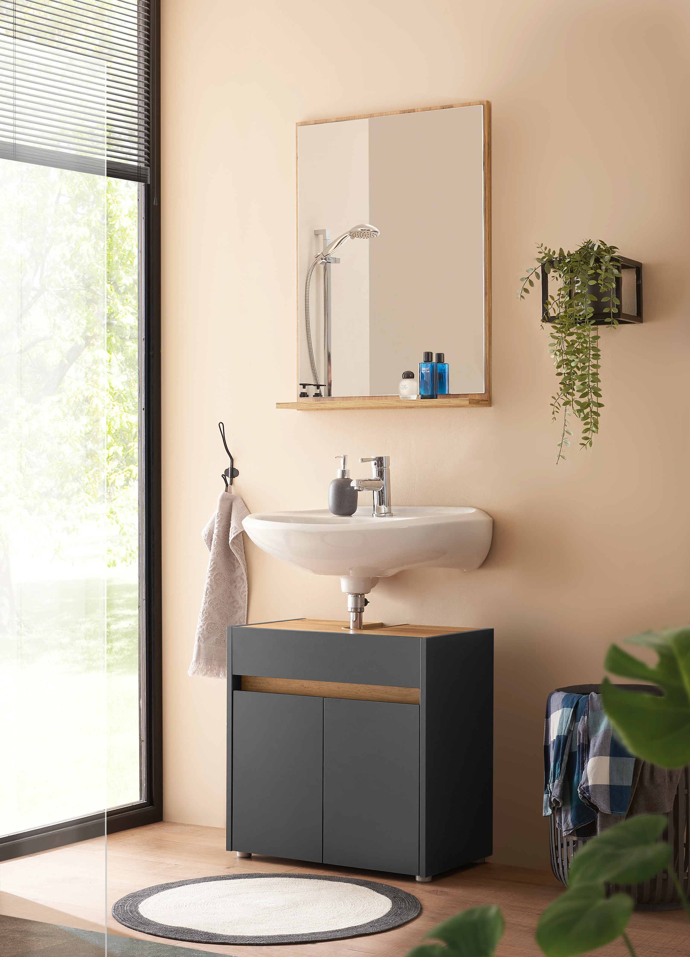 INOSIGN Badmöbel-Set »CITY/ GIRON, Bad im zeitlosen Design, 2-teiliges Badezimmer«, (Set, 2 St.), Unterschrank und Spiegel, in zwei Farben verfügbar, viel Stauraum
