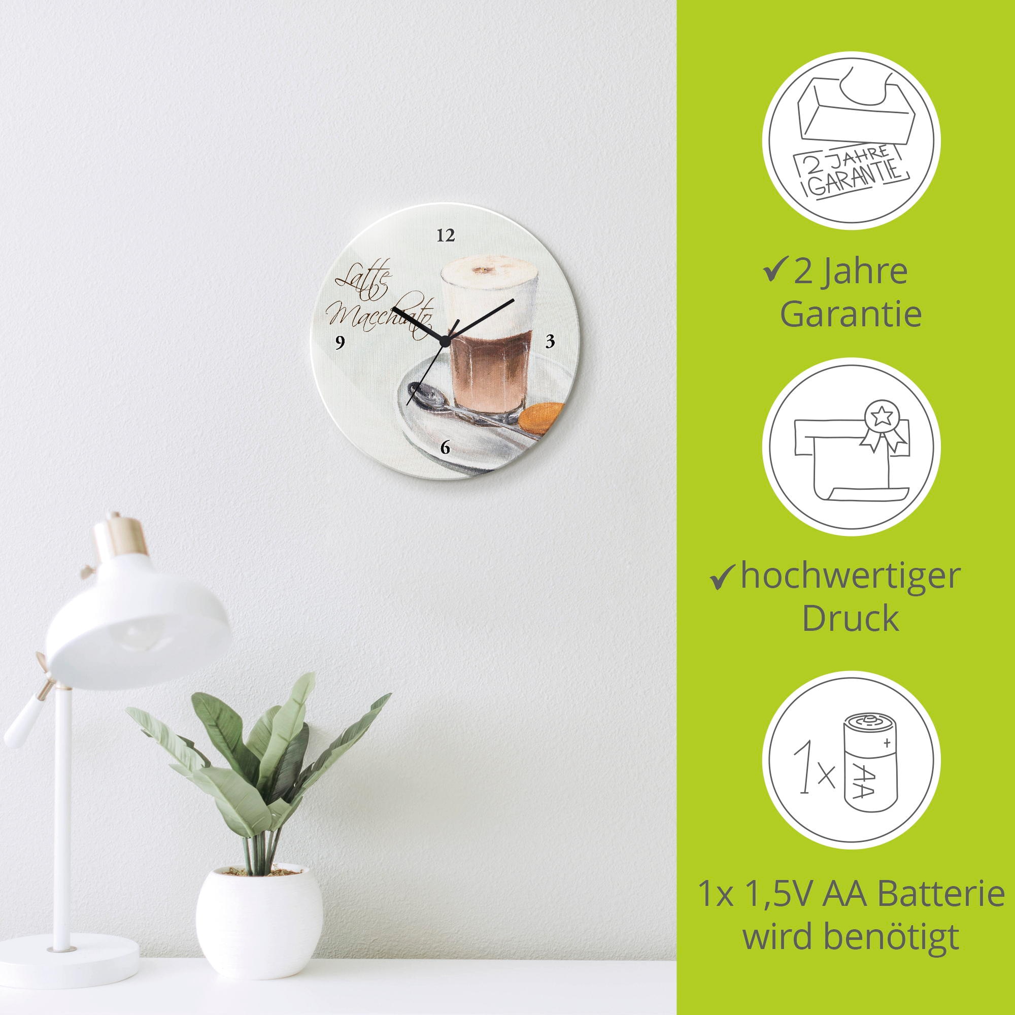 Artland Wanduhr »Latte Macchiato« wahlweise mit Quarz- oder Funkuhrwerk, lautlos ohne Tickgeräusche