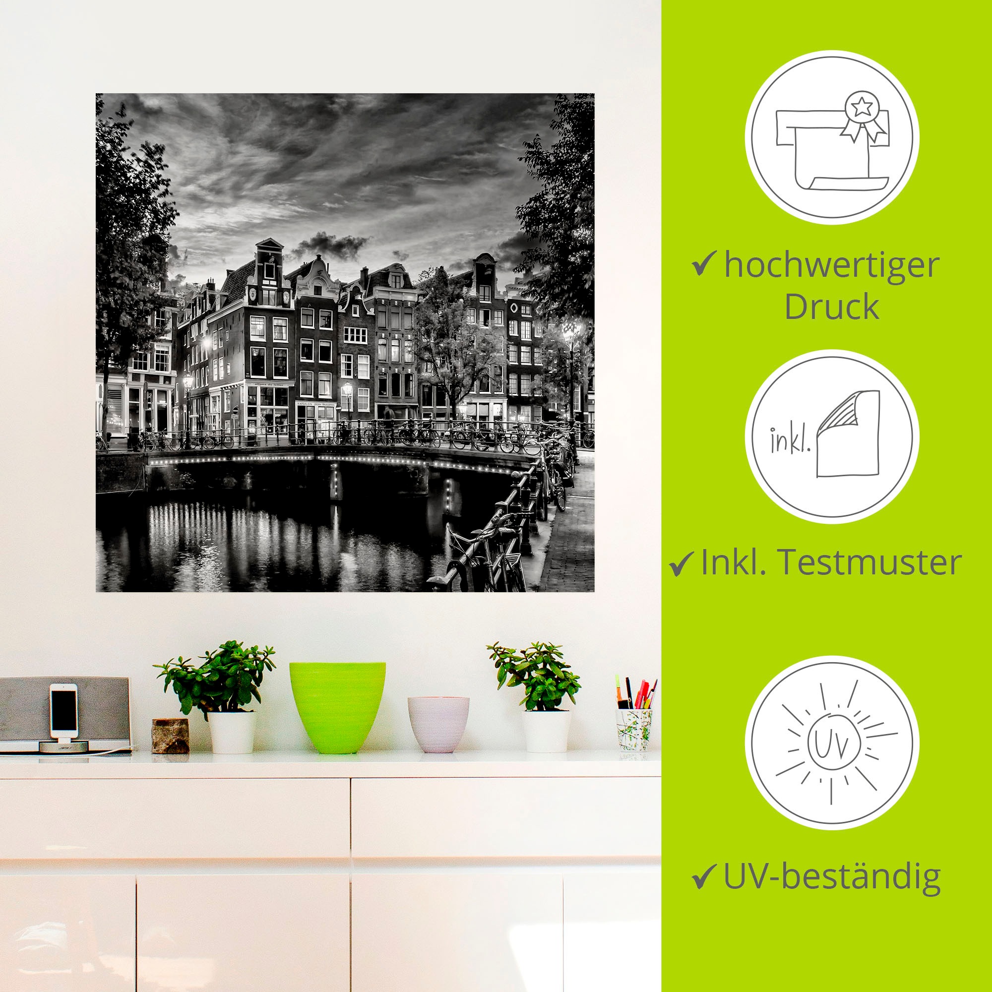 Artland Wandbild »Amsterdam Abendidylle«, Amsterdam, (1 St.), als Leinwandbild, Poster, Wandaufkleber in verschied. Größen