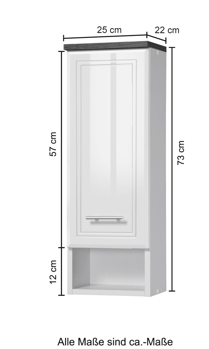 welltime Hängeschrank »Neapel«, Breite 25 cm, mit Hochglanzfronten und eleganter Fräsung